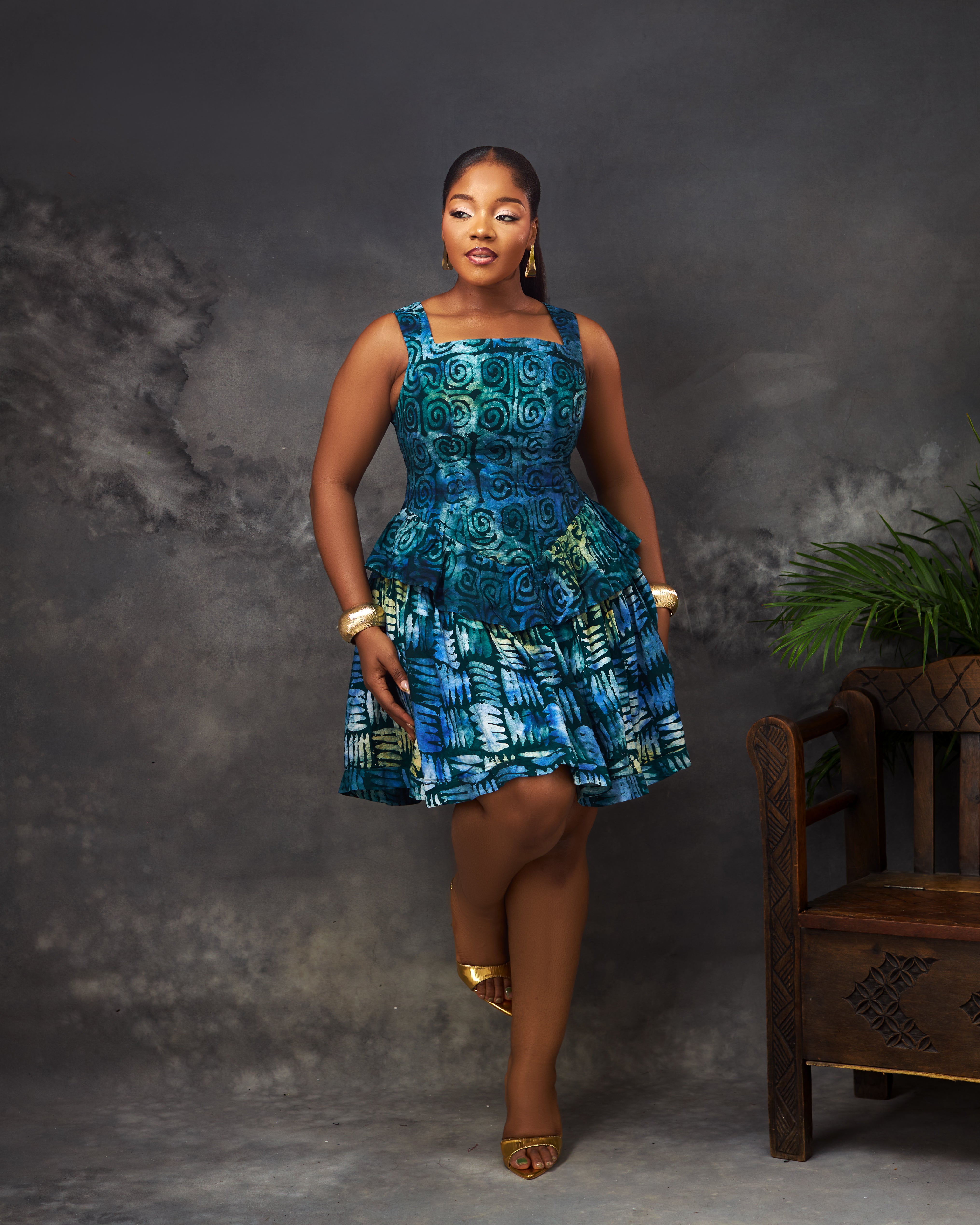 Asanta Dress in Adire hand-dyed fabric by CONCU BY CM — Nigerian fashion Lagos, sizes 8–22