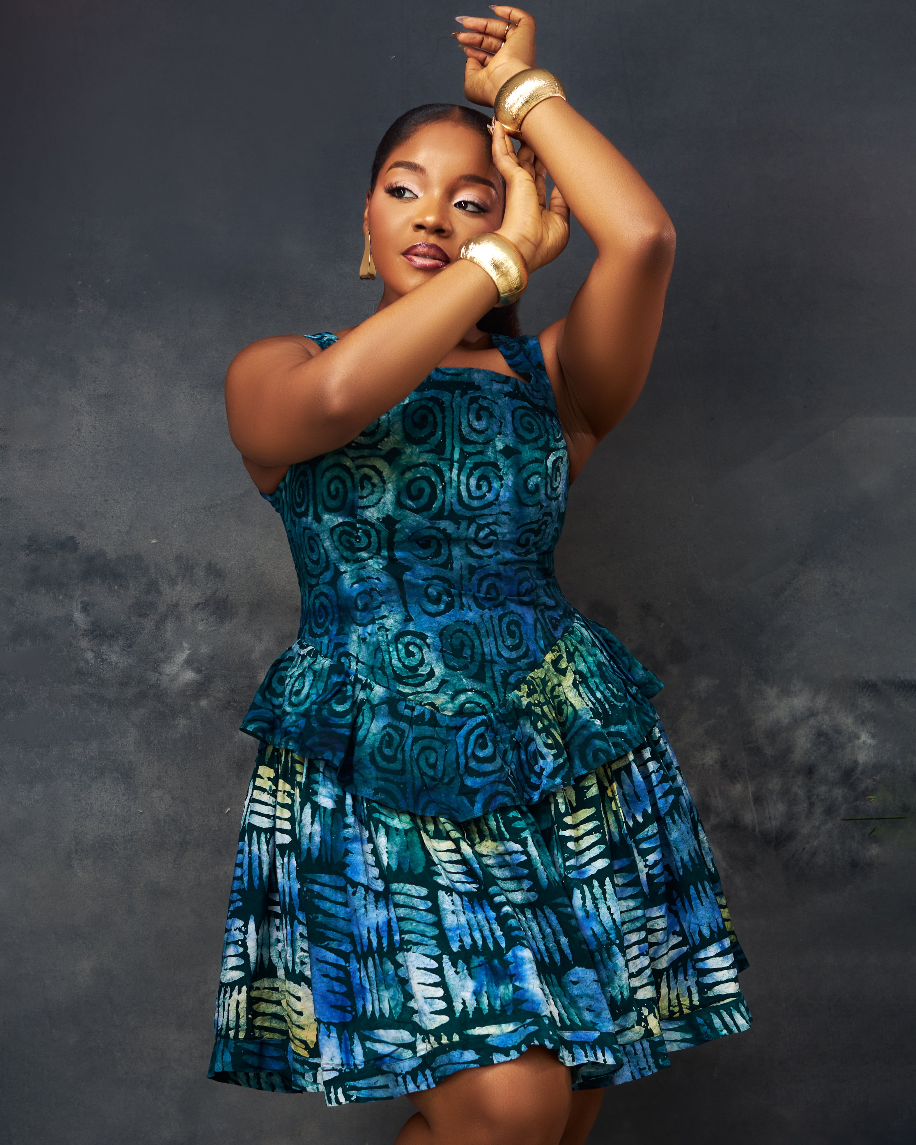 Asanta Dress in Adire hand-dyed fabric by CONCU BY CM — Nigerian fashion Lagos, sizes 8–22