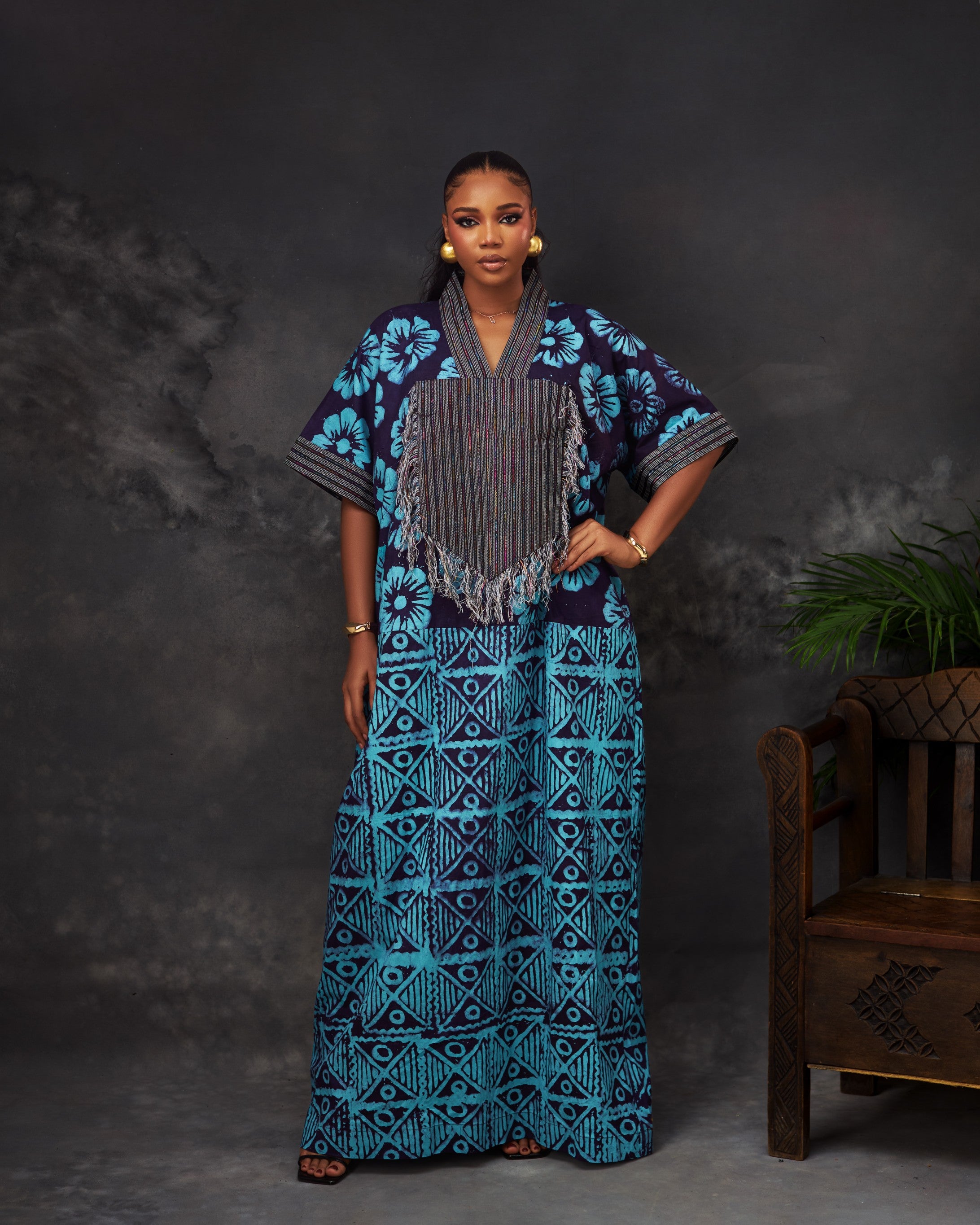 Bou Bou ( Aso) in Adire hand-dyed fabric by CONCU BY CM — Nigerian fashion Lagos, sizes 8–22