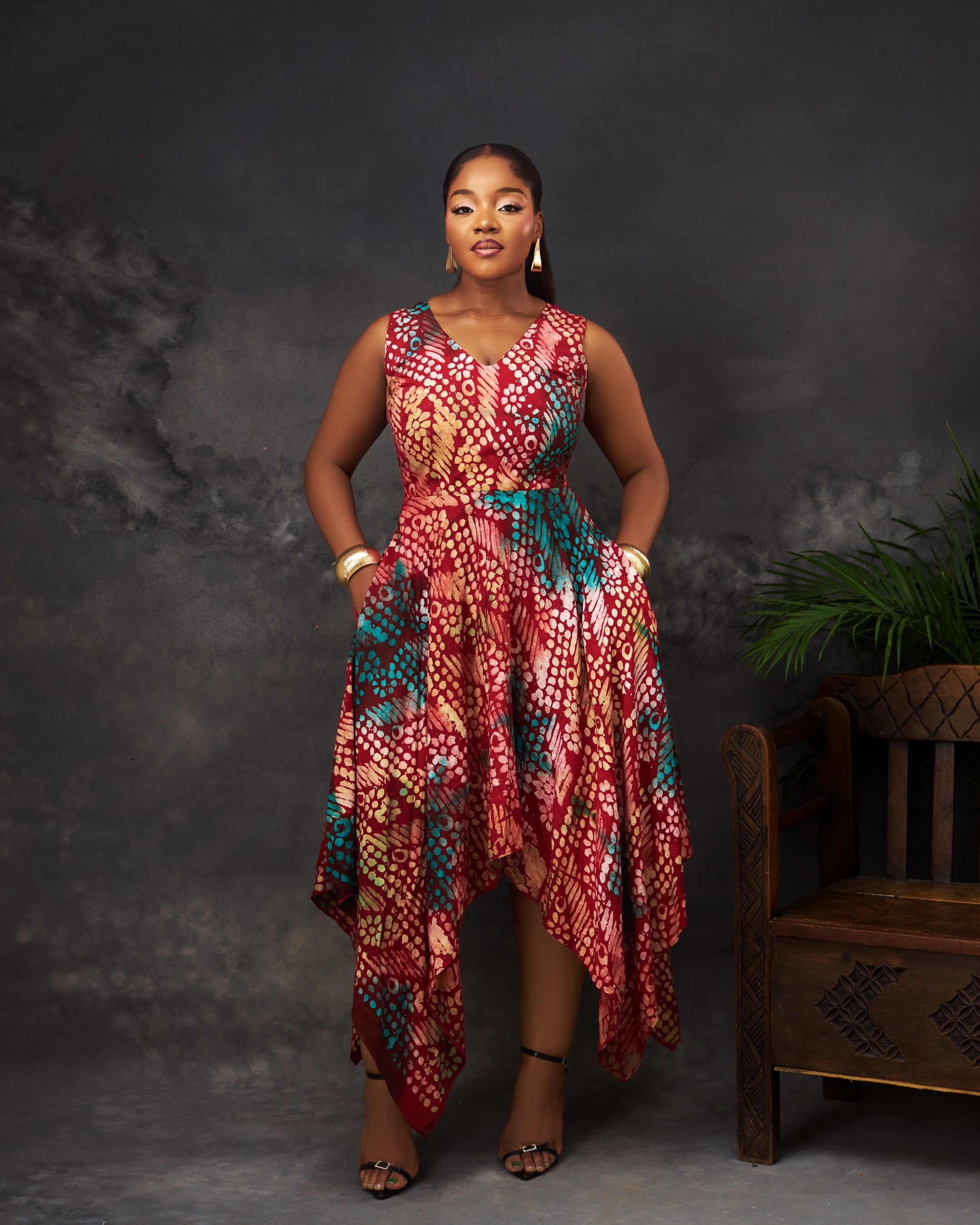 Fiadh Dress in Adire hand-dyed fabric by CONCU BY CM — Nigerian fashion Lagos, sizes 8–22