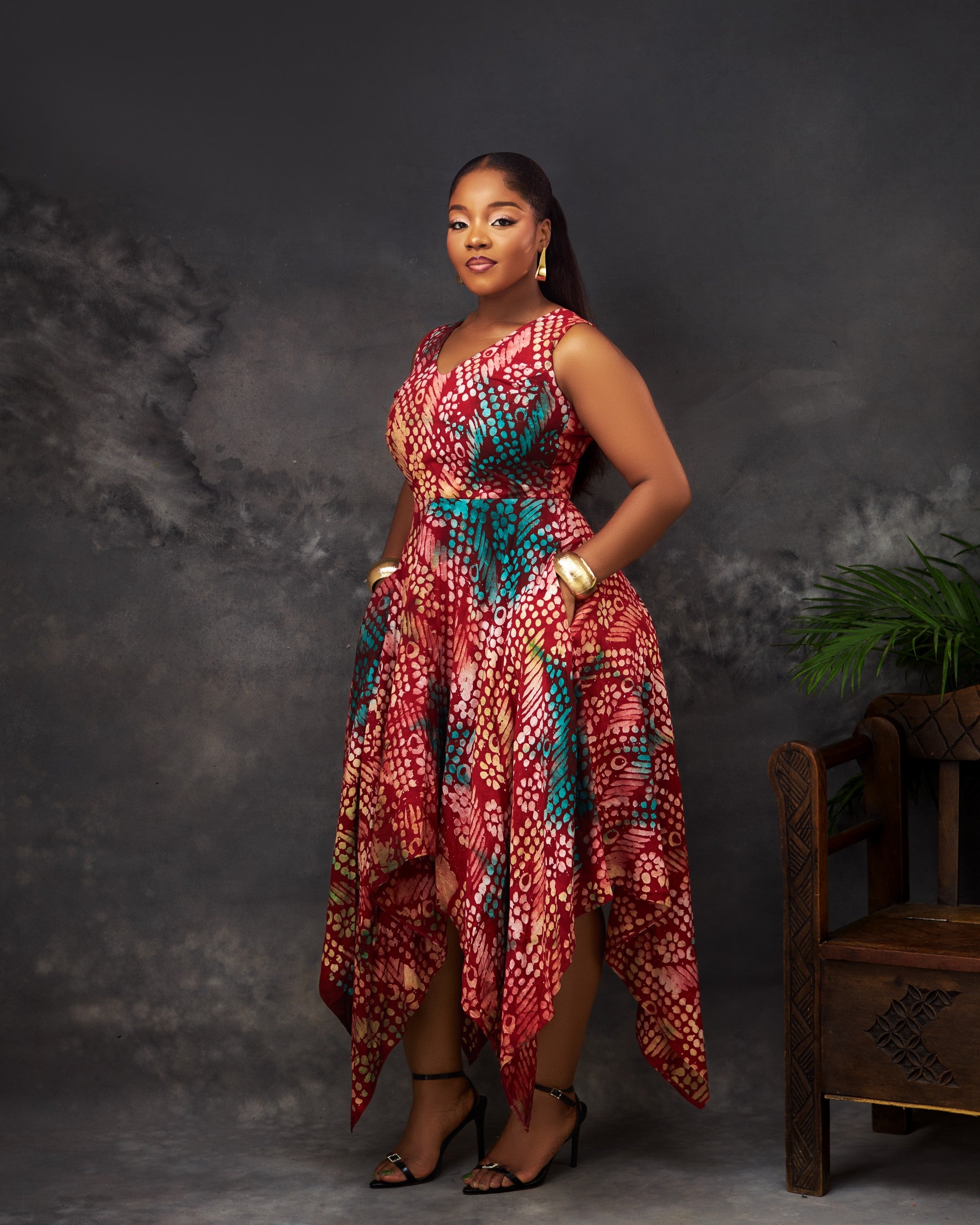 Fiadh Dress in Adire hand-dyed fabric by CONCU BY CM — Nigerian fashion Lagos, sizes 8–22