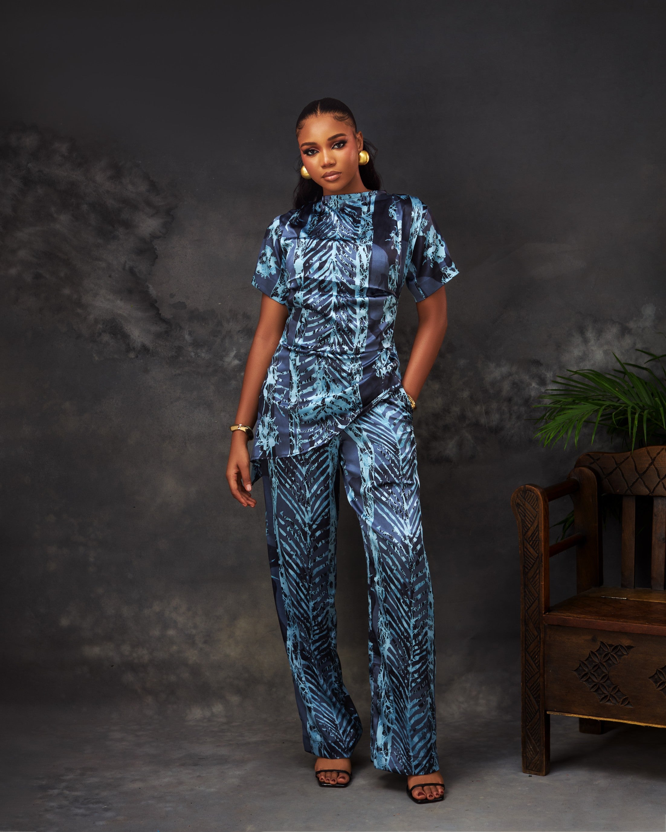 Gael Trouser Set in silk by CONCU BY CM — contemporary Nigerian womenswear Lagos, sizes 8–22