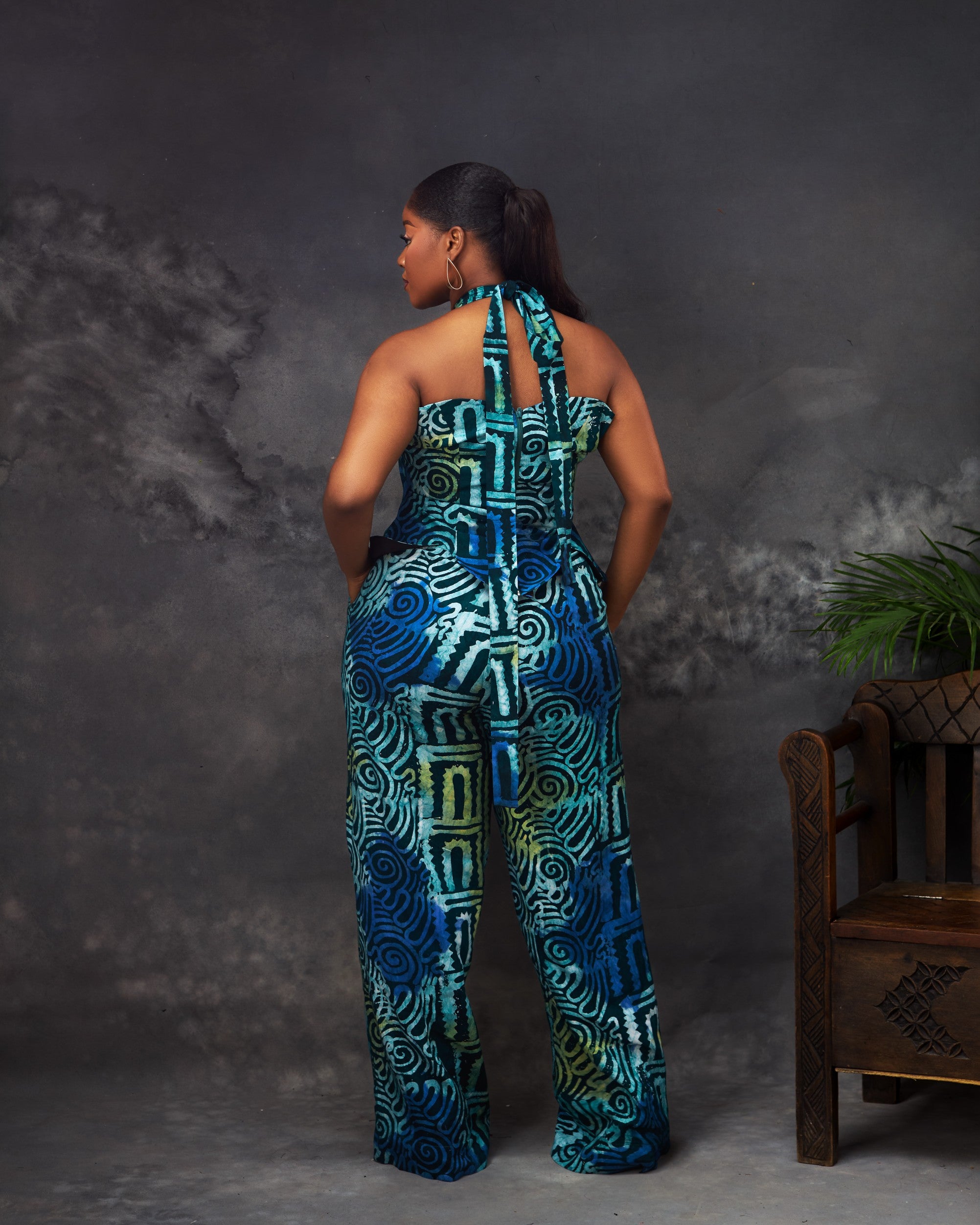 Kene Adire Trouser in Adire hand-dyed fabric by CONCU BY CM — Nigerian fashion Lagos, sizes 8–22