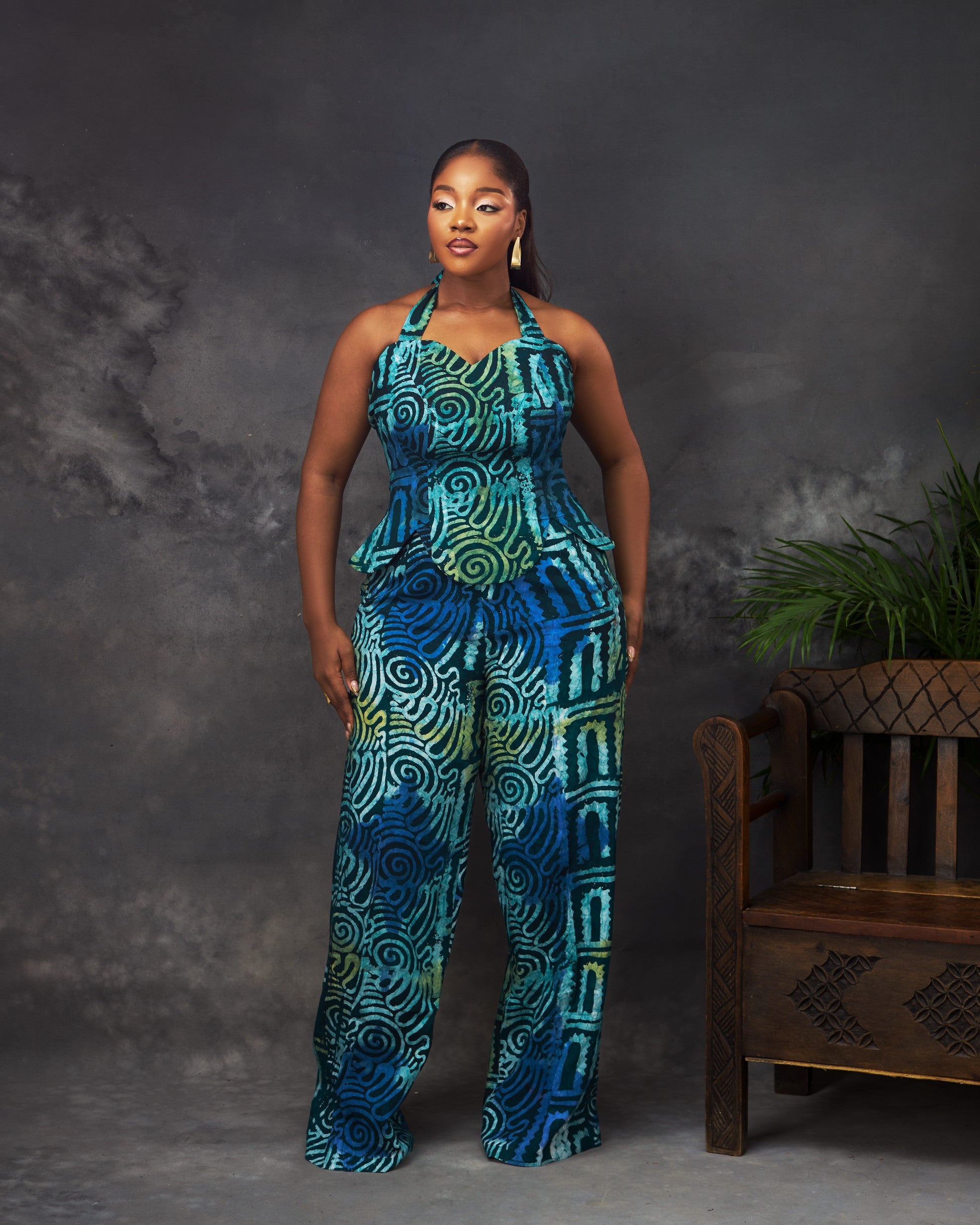Kene Adire Trouser in Adire hand-dyed fabric by CONCU BY CM — Nigerian fashion Lagos, sizes 8–22