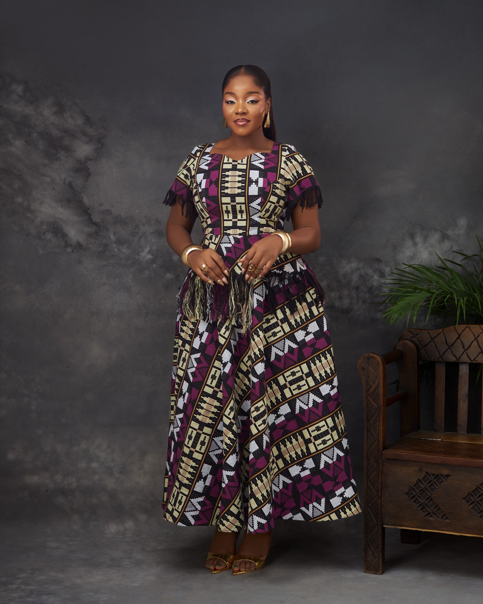 Oka Dress in Akwete handwoven fabric by CONCU BY CM — Nigerian contemporary womenswear Lagos, sizes 8–22