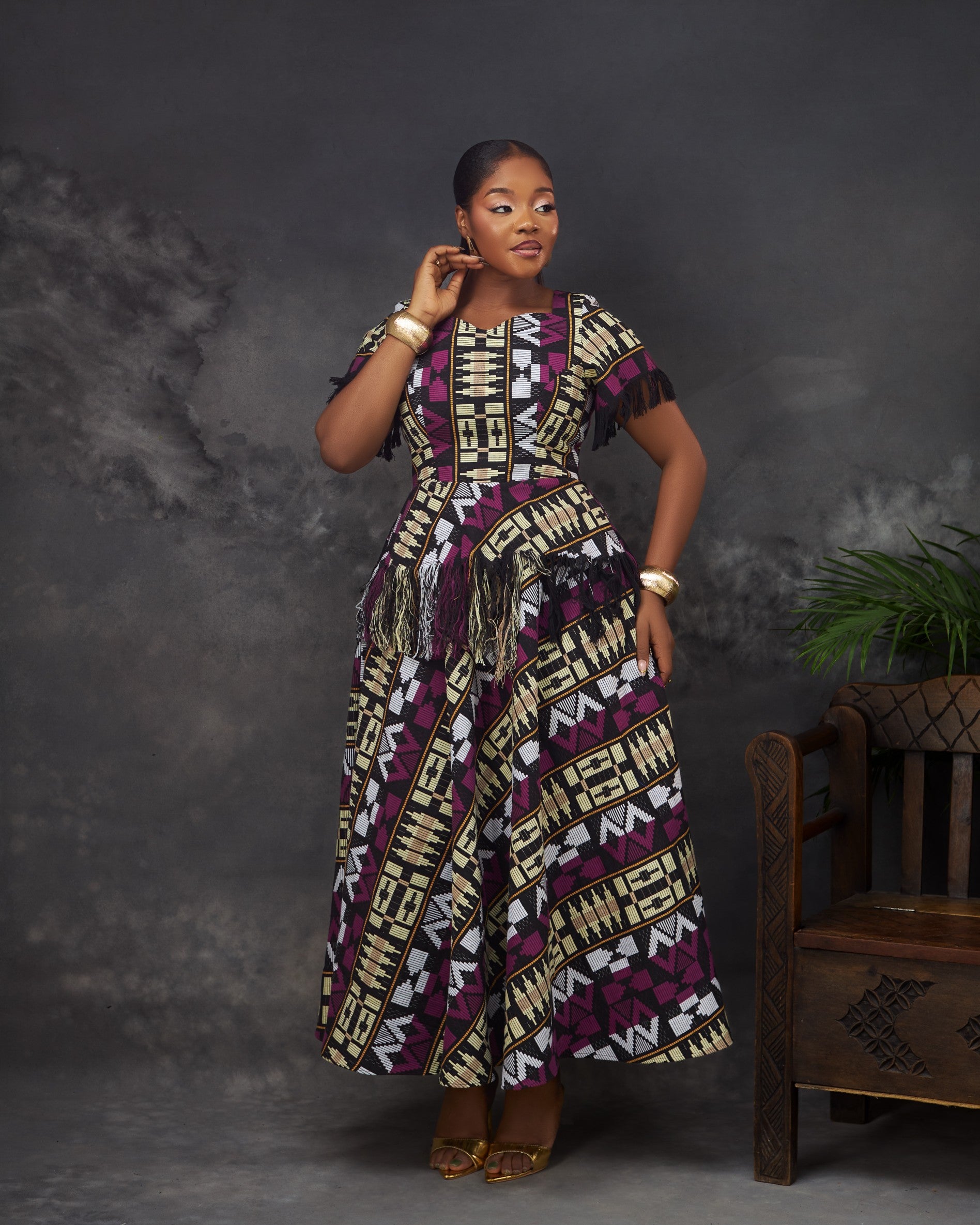 Oka Dress in Akwete handwoven fabric by CONCU BY CM — Nigerian contemporary womenswear Lagos, sizes 8–22