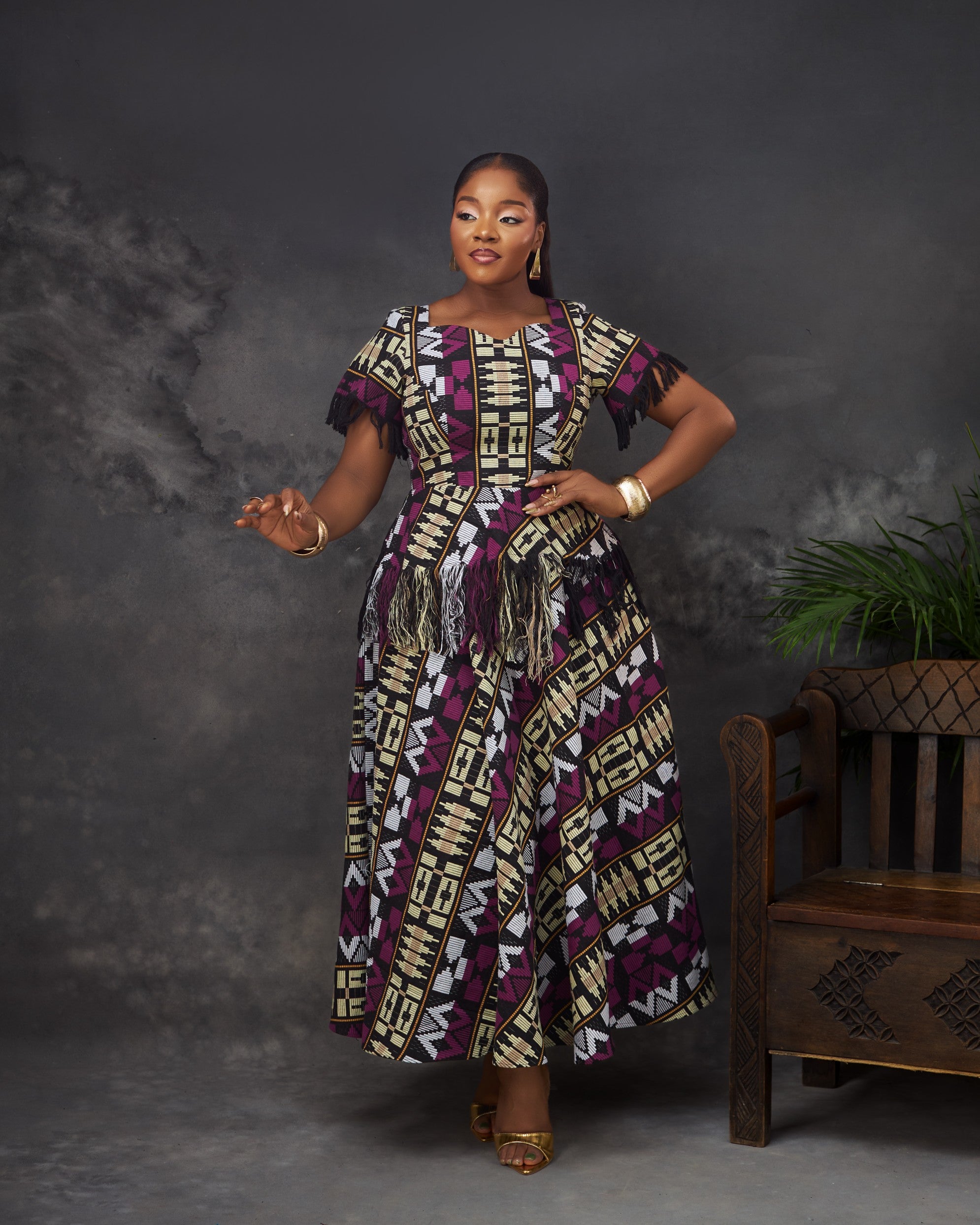 Oka Dress in Akwete handwoven fabric by CONCU BY CM — Nigerian contemporary womenswear Lagos, sizes 8–22