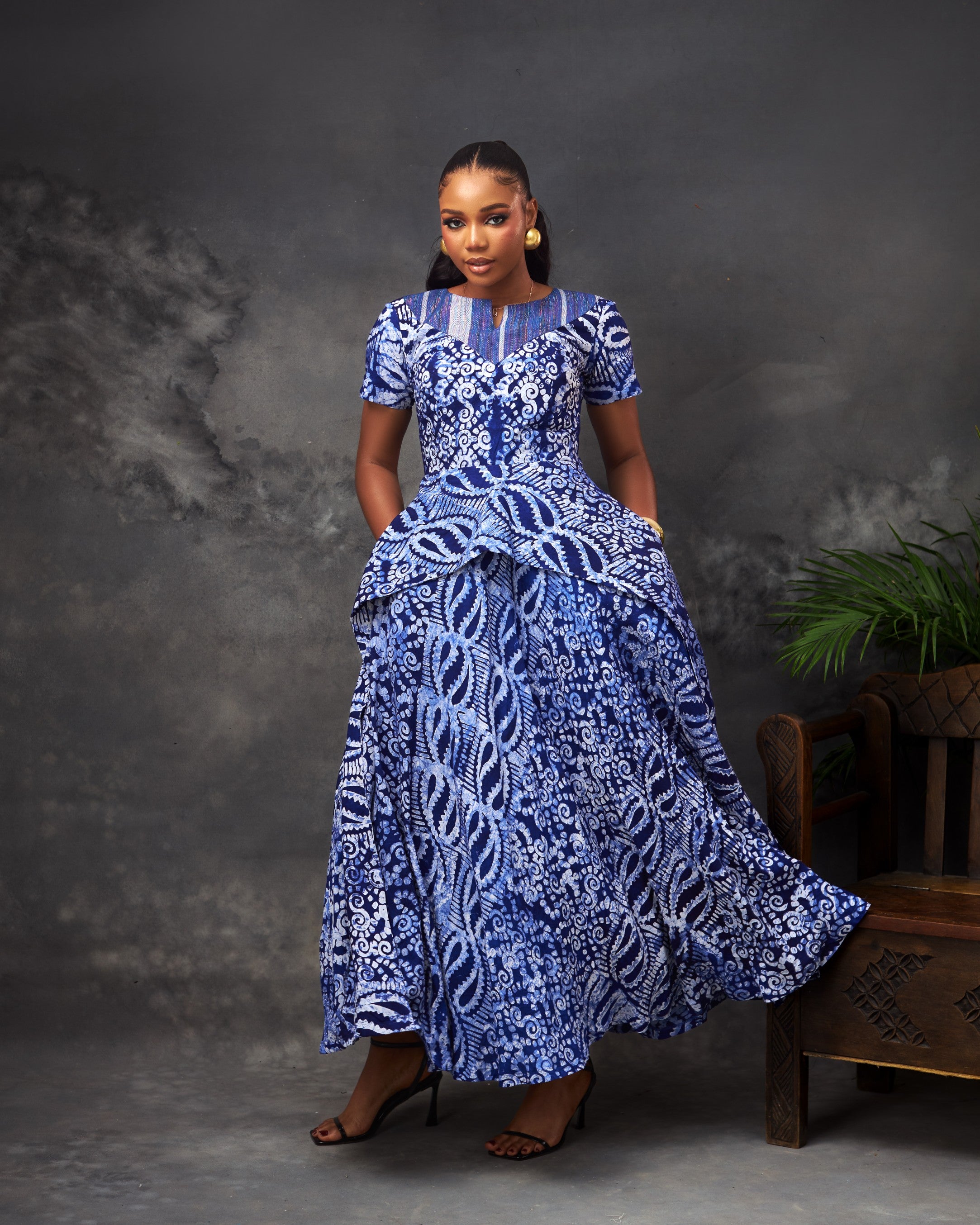 Ugo Dress in Adire hand-dyed fabric by CONCU BY CM — Nigerian fashion Lagos, sizes 8–22
