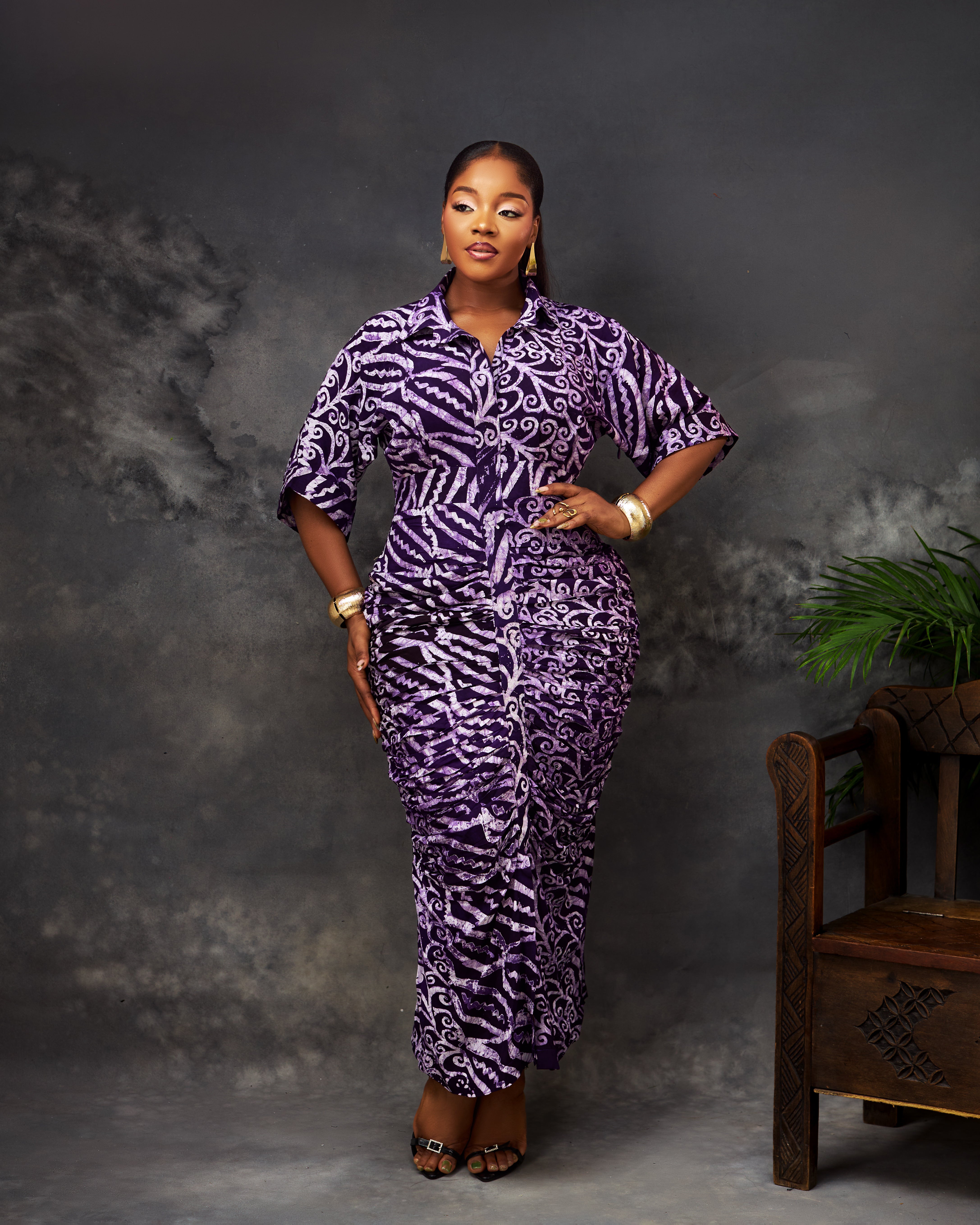 Usha Dress in Adire hand-dyed fabric by CONCU BY CM — Nigerian fashion Lagos, sizes 8–22