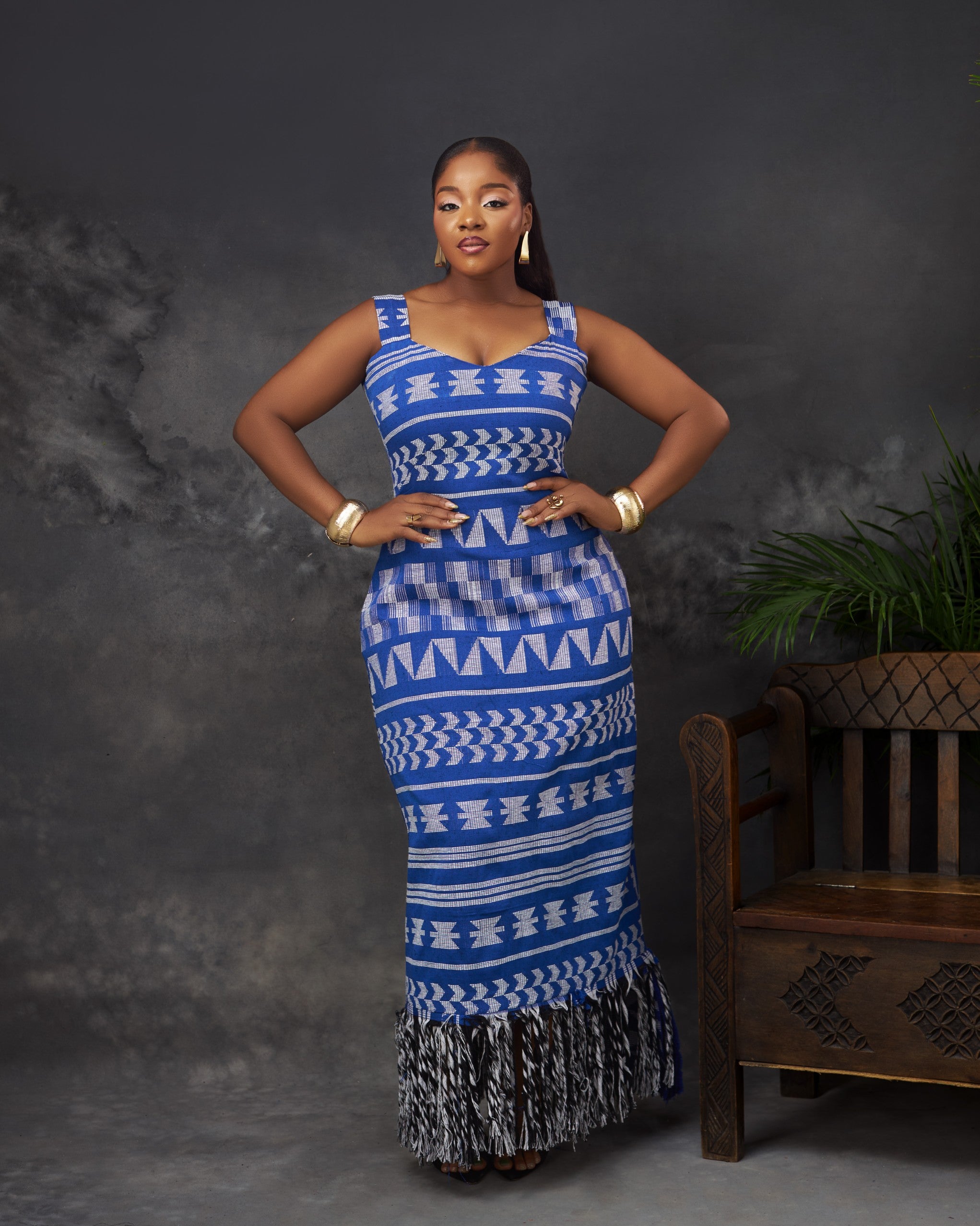 Zika Dress in Akwete handwoven fabric by CONCU BY CM — Nigerian contemporary womenswear Lagos, sizes 8–22
