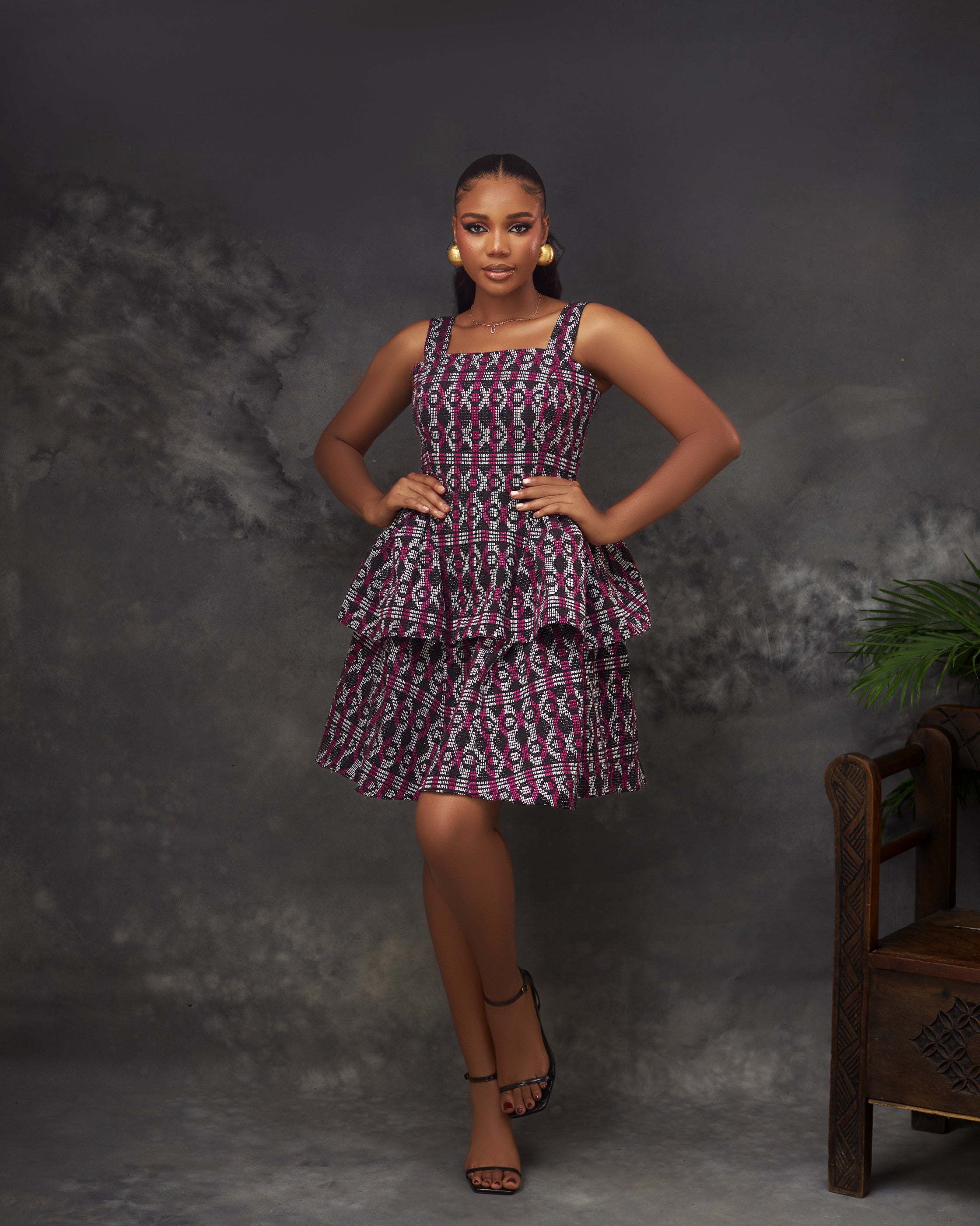 Zimi Dress in Akwete handwoven fabric by CONCU BY CM — Nigerian contemporary womenswear Lagos, sizes 8–22