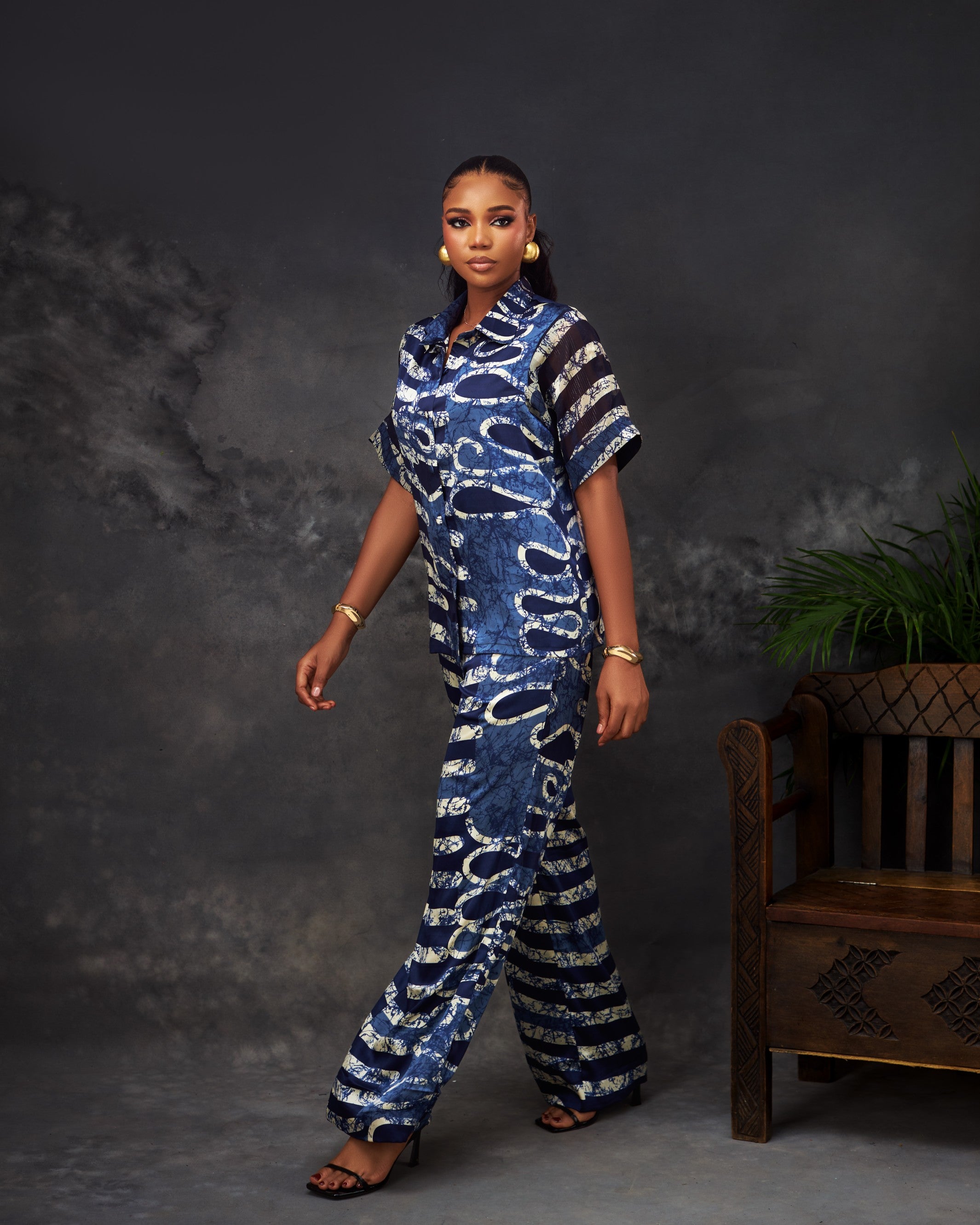 Zizi Trouser Set in silk and chiffon by CONCU BY CM — Nigerian fashion Lagos, sizes 8–22
