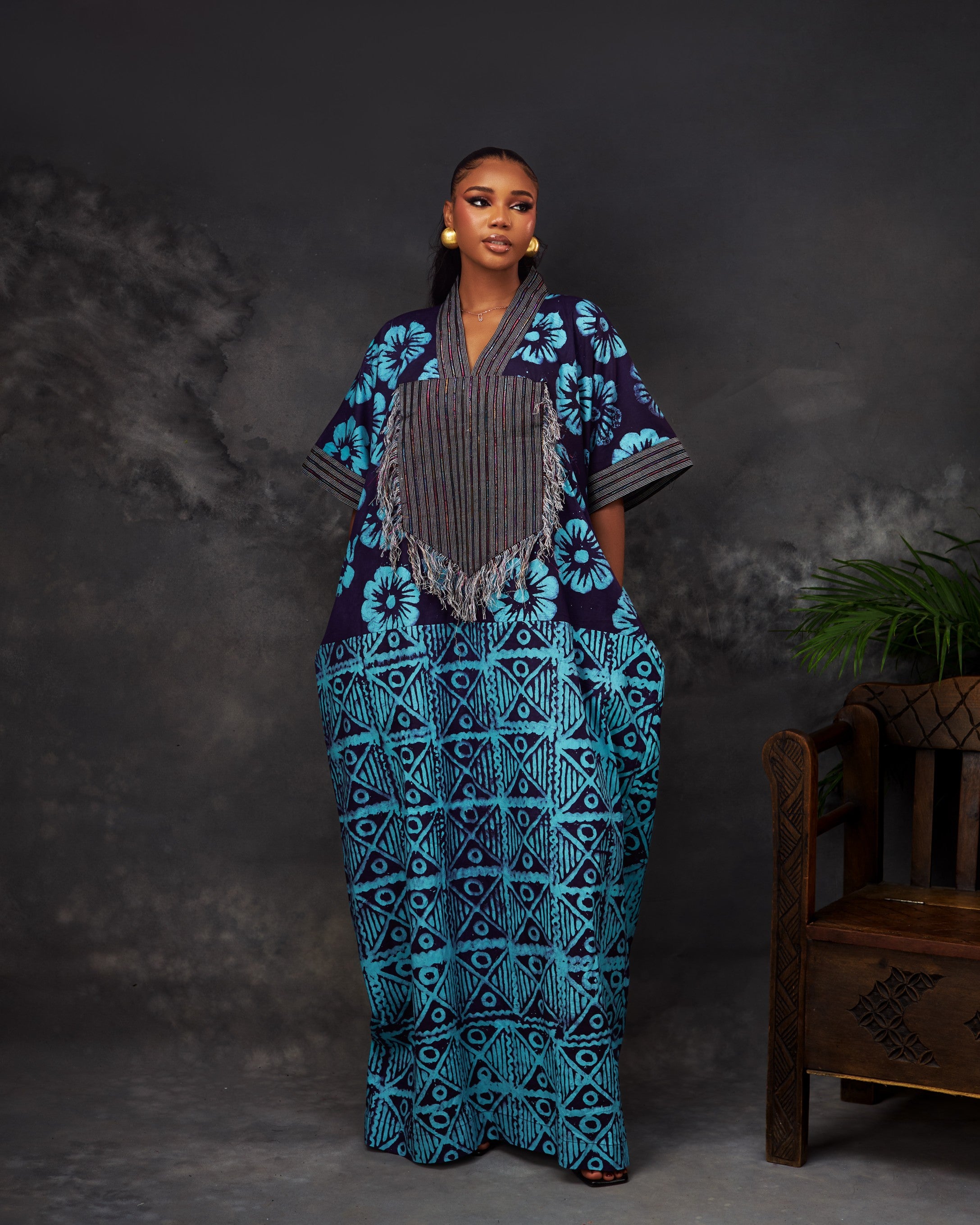 Bou Bou ( Aso) in Adire hand-dyed fabric by CONCU BY CM — Nigerian fashion Lagos, sizes 8–22