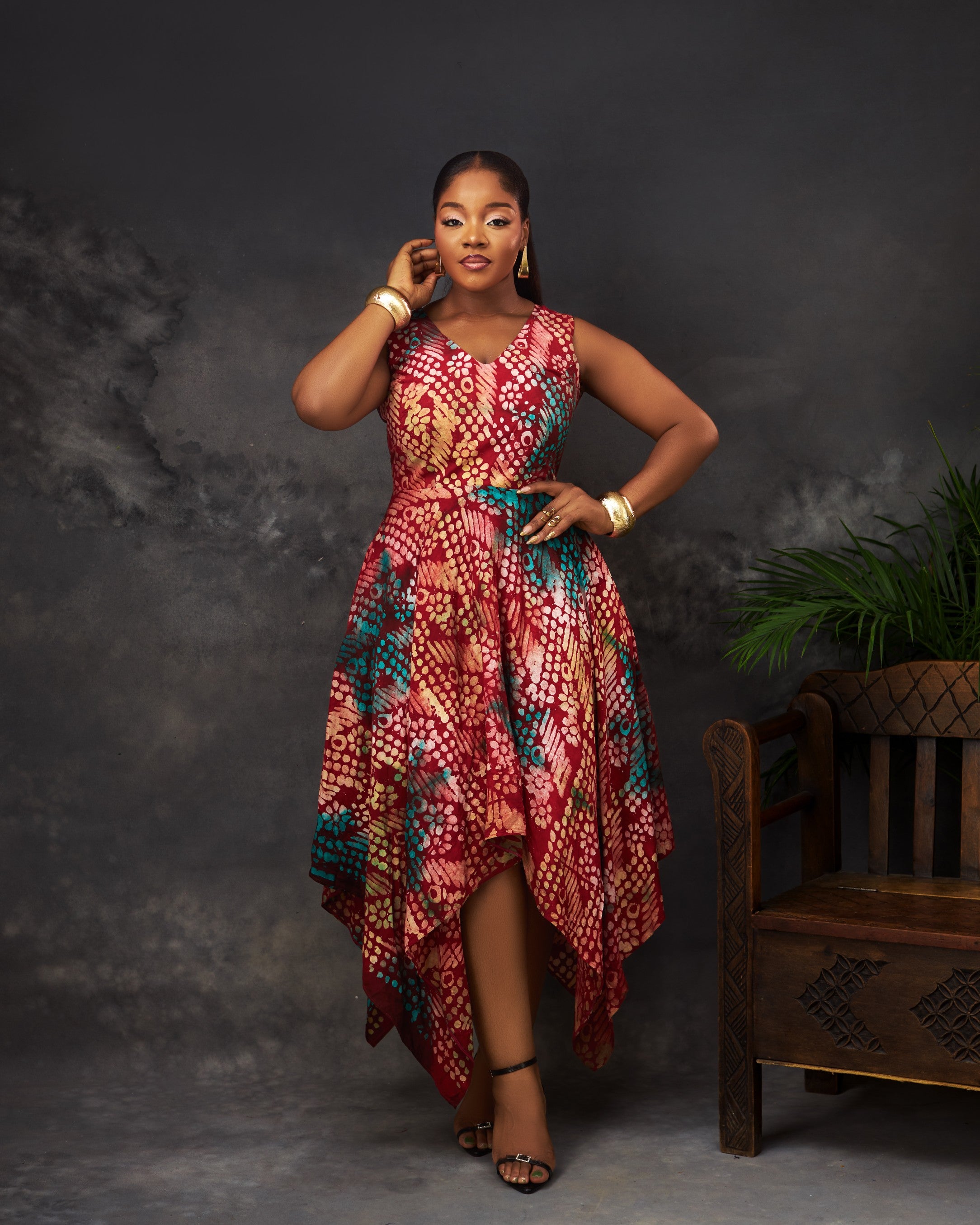 Fiadh Dress in Adire hand-dyed fabric by CONCU BY CM — Nigerian fashion Lagos, sizes 8–22