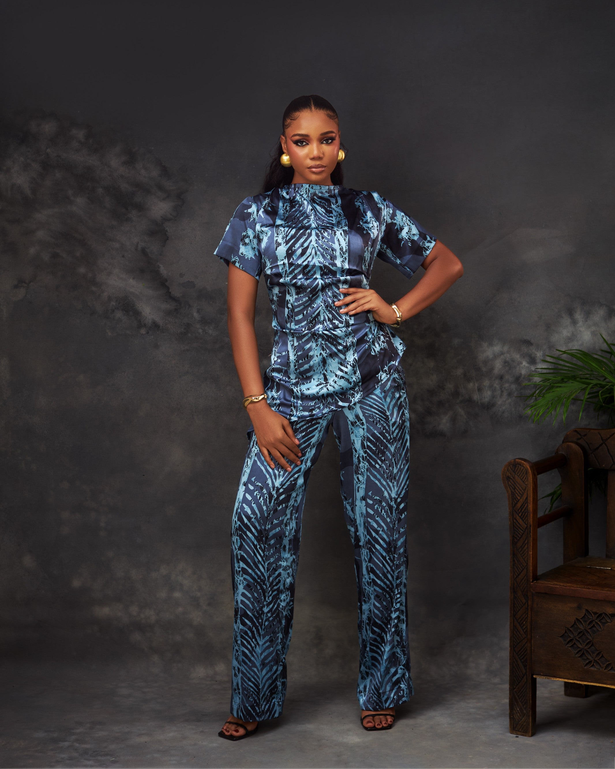 Gael Trouser Set in silk by CONCU BY CM — contemporary Nigerian womenswear Lagos, sizes 8–22