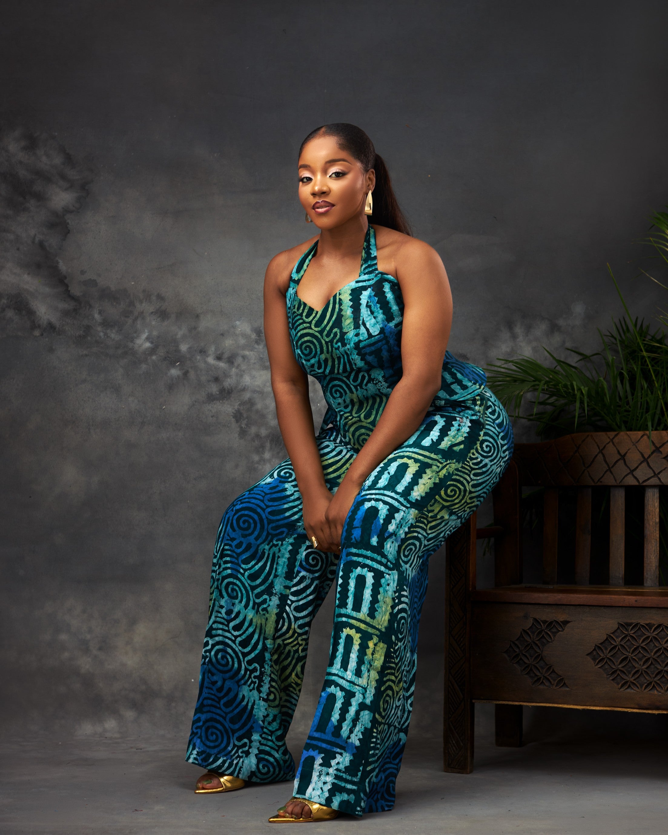 Kene Adire Trouser in Adire hand-dyed fabric by CONCU BY CM — Nigerian fashion Lagos, sizes 8–22