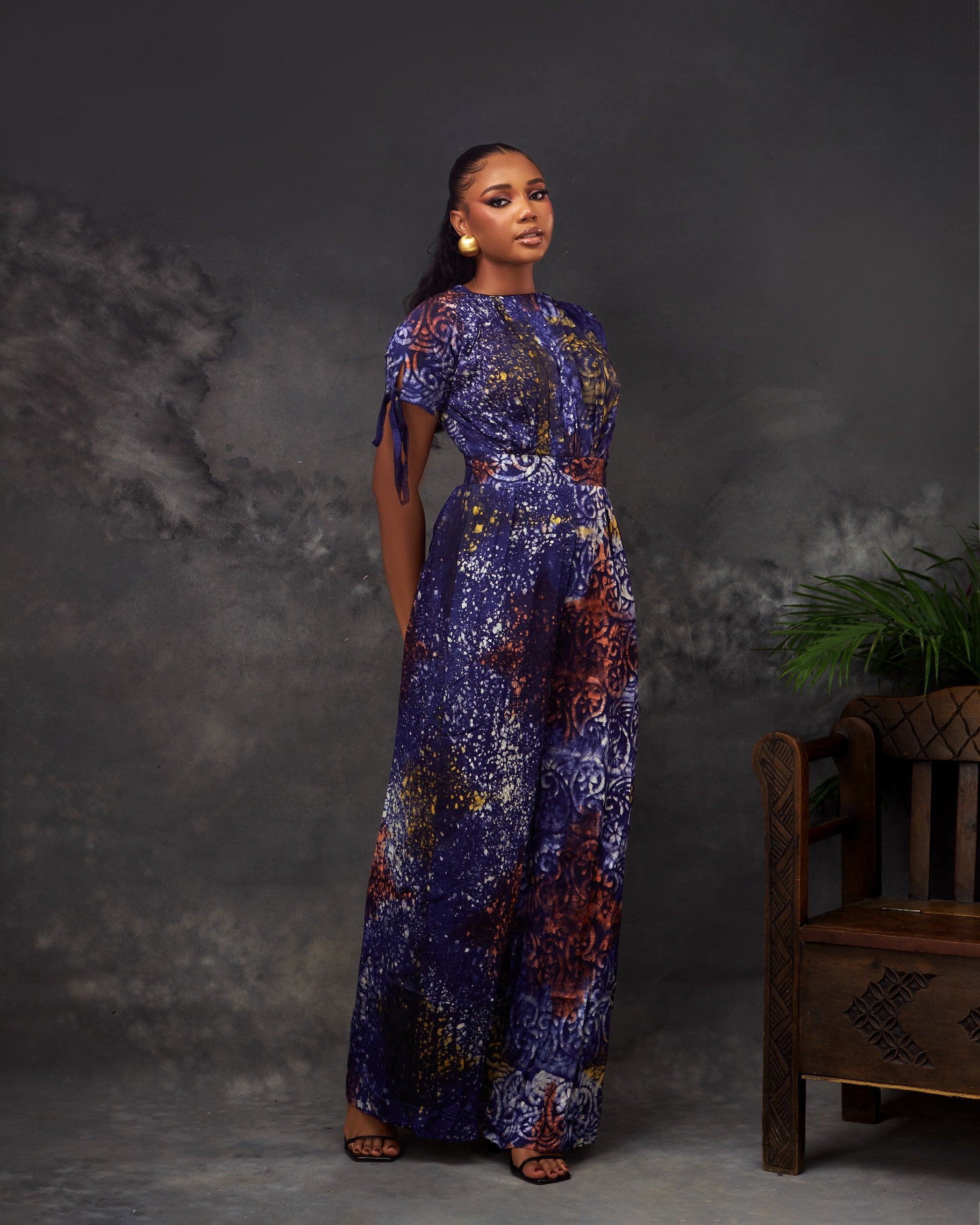 Luna Jumpsuit in Adire hand-dyed fabric by CONCU BY CM — Nigerian fashion Lagos, sizes 8–22