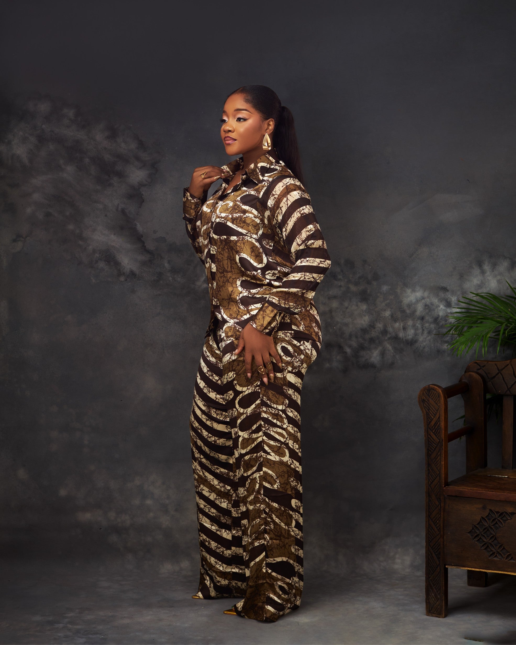 Nana Trouser Set in silk and chiffon by CONCU BY CM — Nigerian fashion Lagos, sizes 8–22