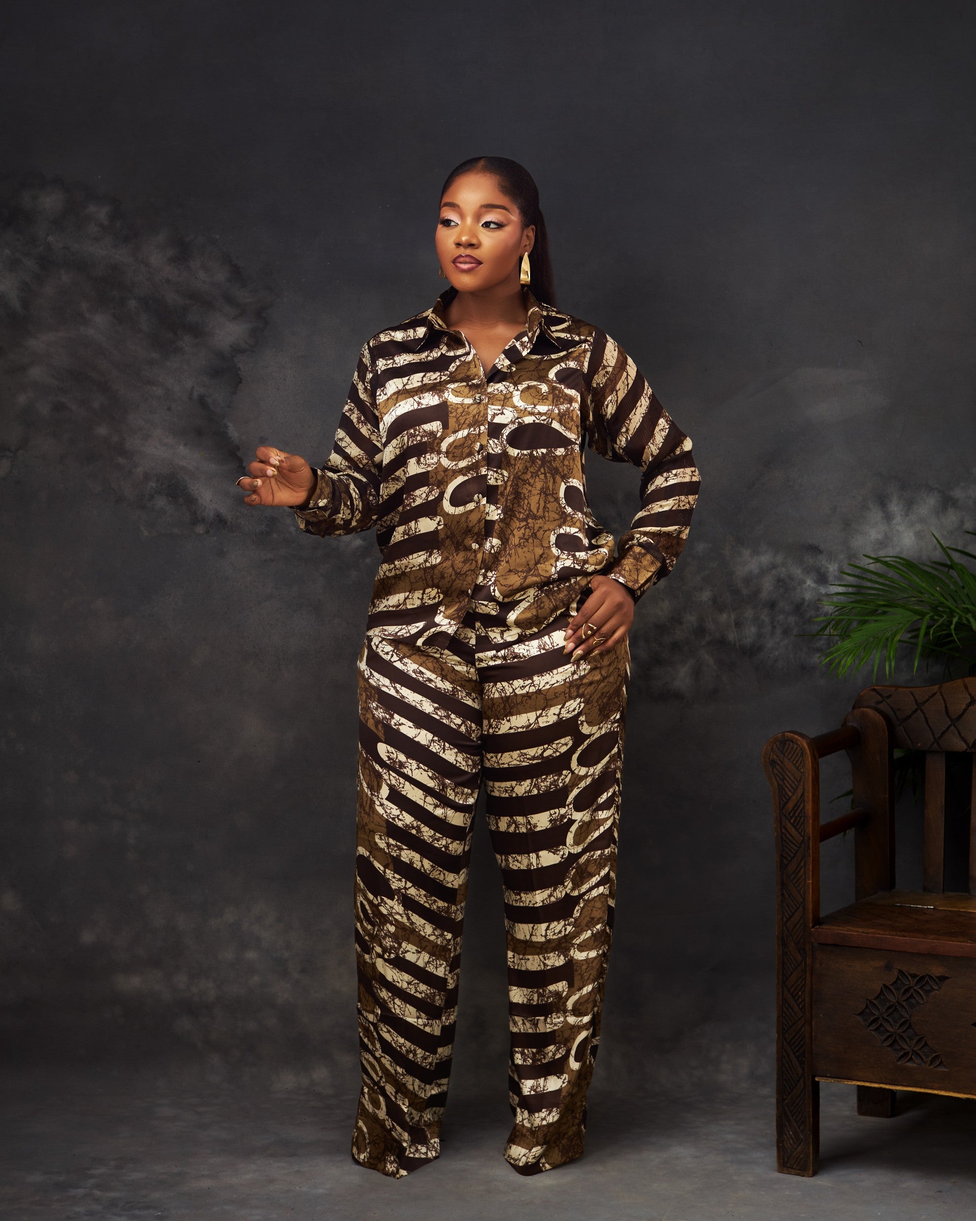 Nana Trouser Set in silk and chiffon by CONCU BY CM — Nigerian fashion Lagos, sizes 8–22