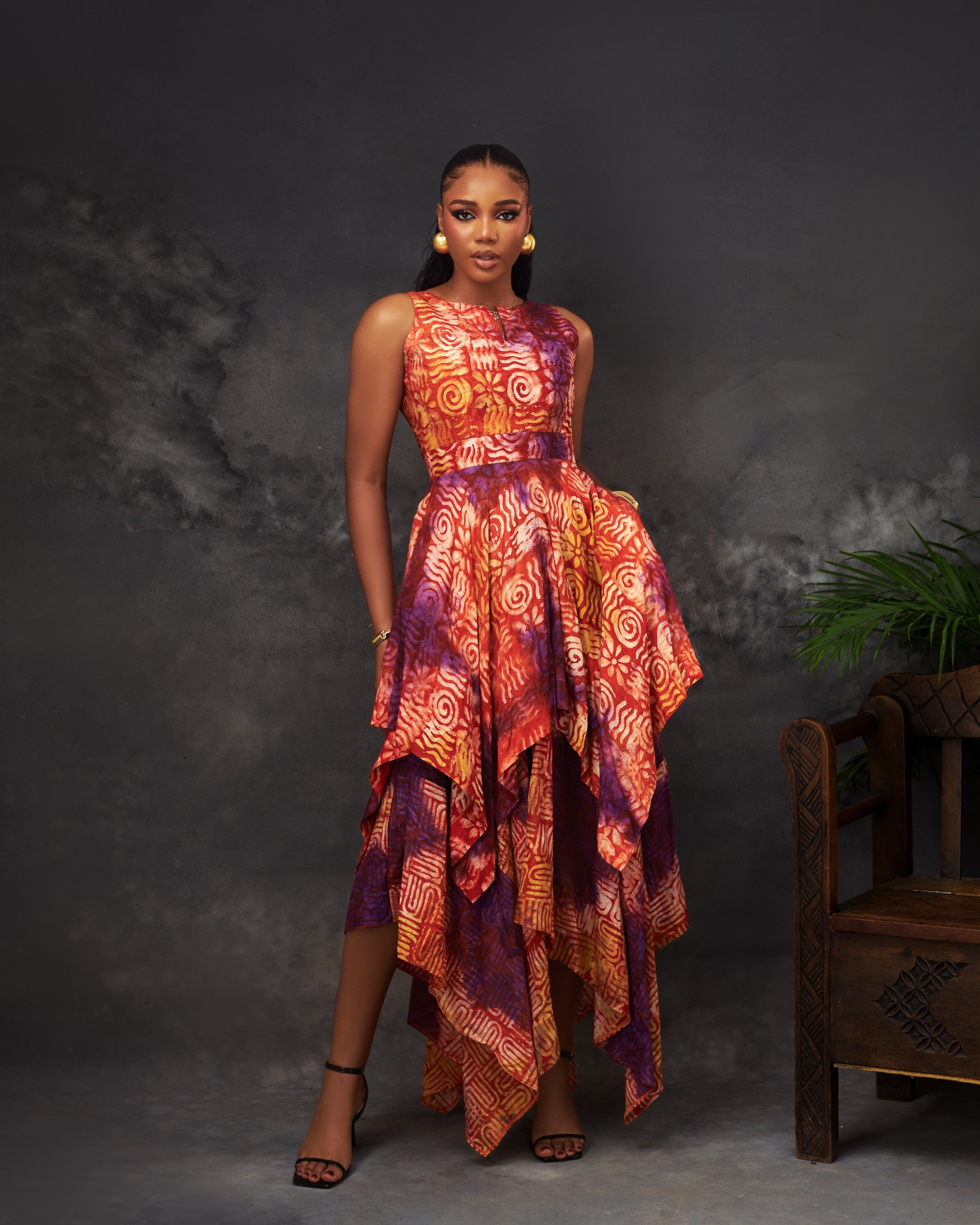 Niamh Dress in Adire hand-dyed fabric by CONCU BY CM — Nigerian fashion Lagos, sizes 8–22