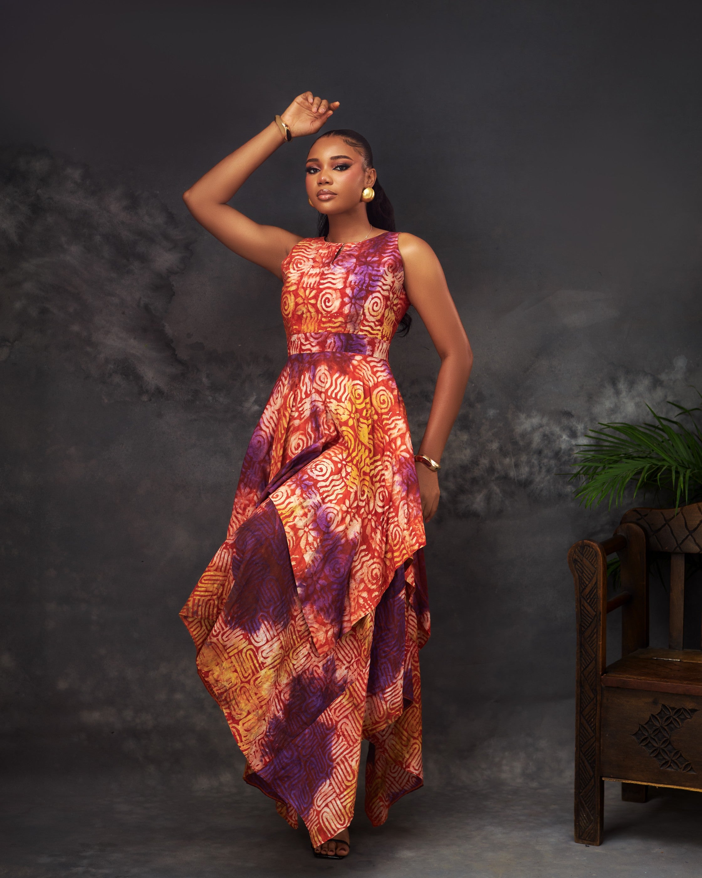 Niamh Dress in Adire hand-dyed fabric by CONCU BY CM — Nigerian fashion Lagos, sizes 8–22