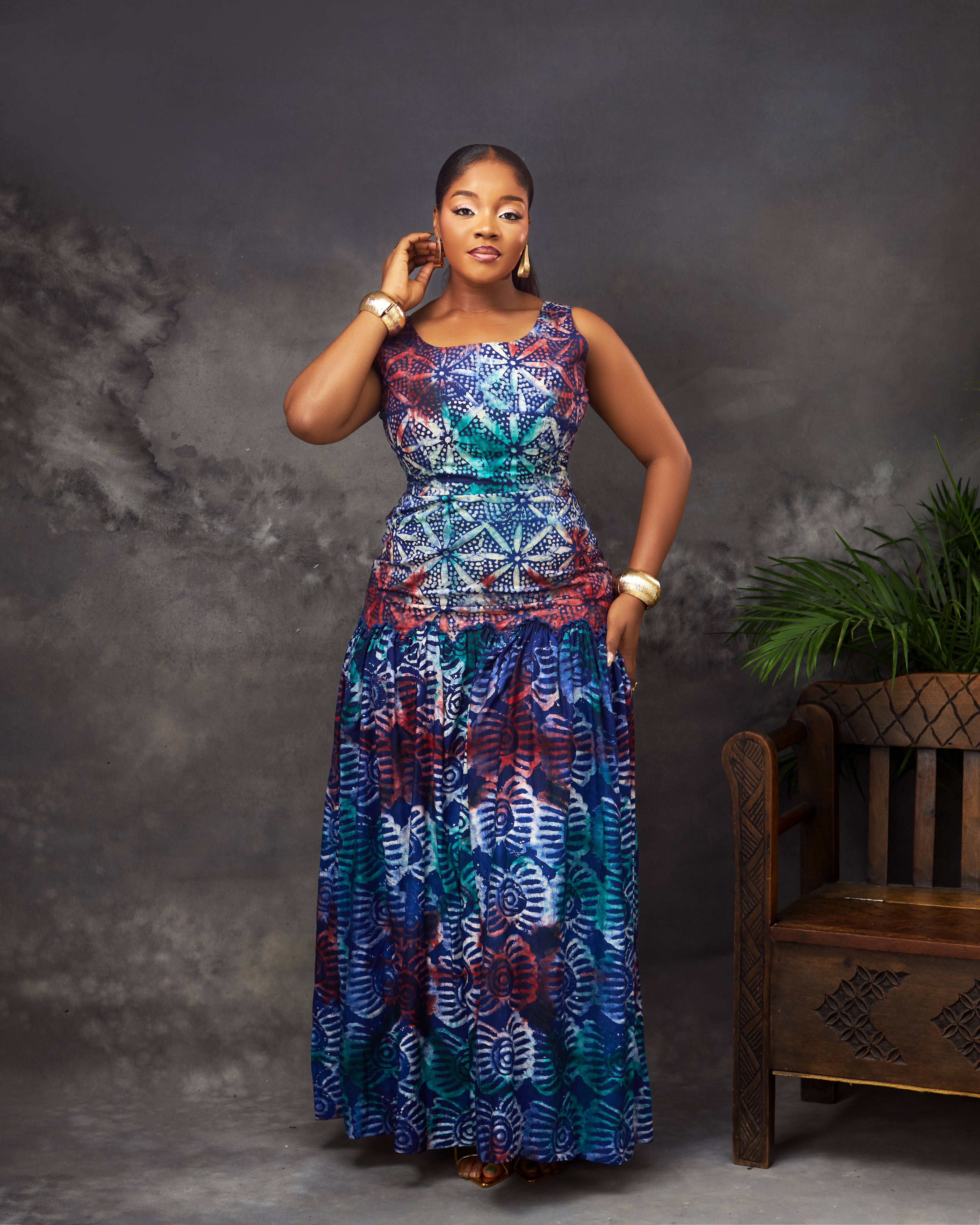 Olà Dress in Adire hand-dyed fabric by CONCU BY CM — Nigerian fashion Lagos, sizes 8–22