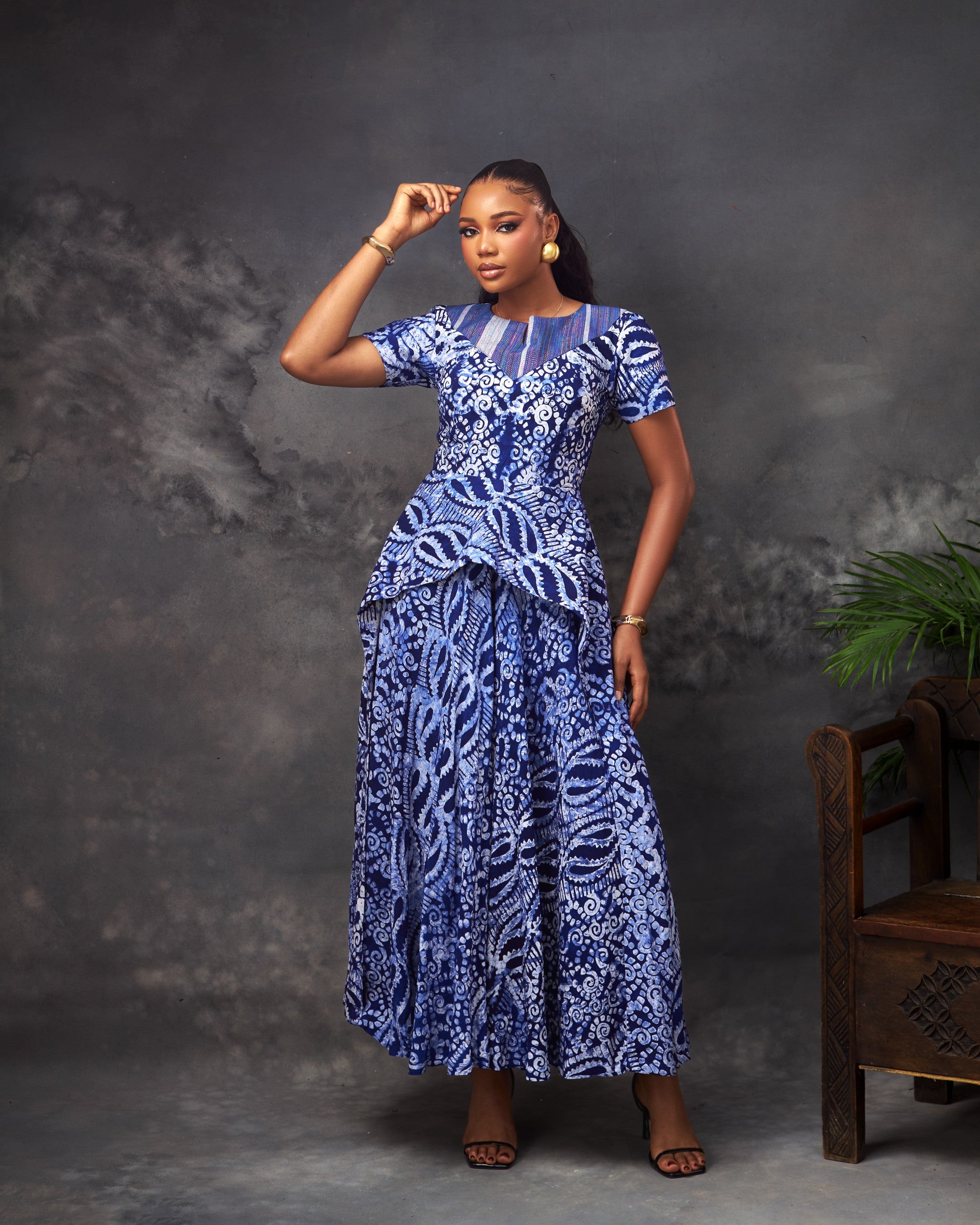 Ugo Dress in Adire hand-dyed fabric by CONCU BY CM — Nigerian fashion Lagos, sizes 8–22