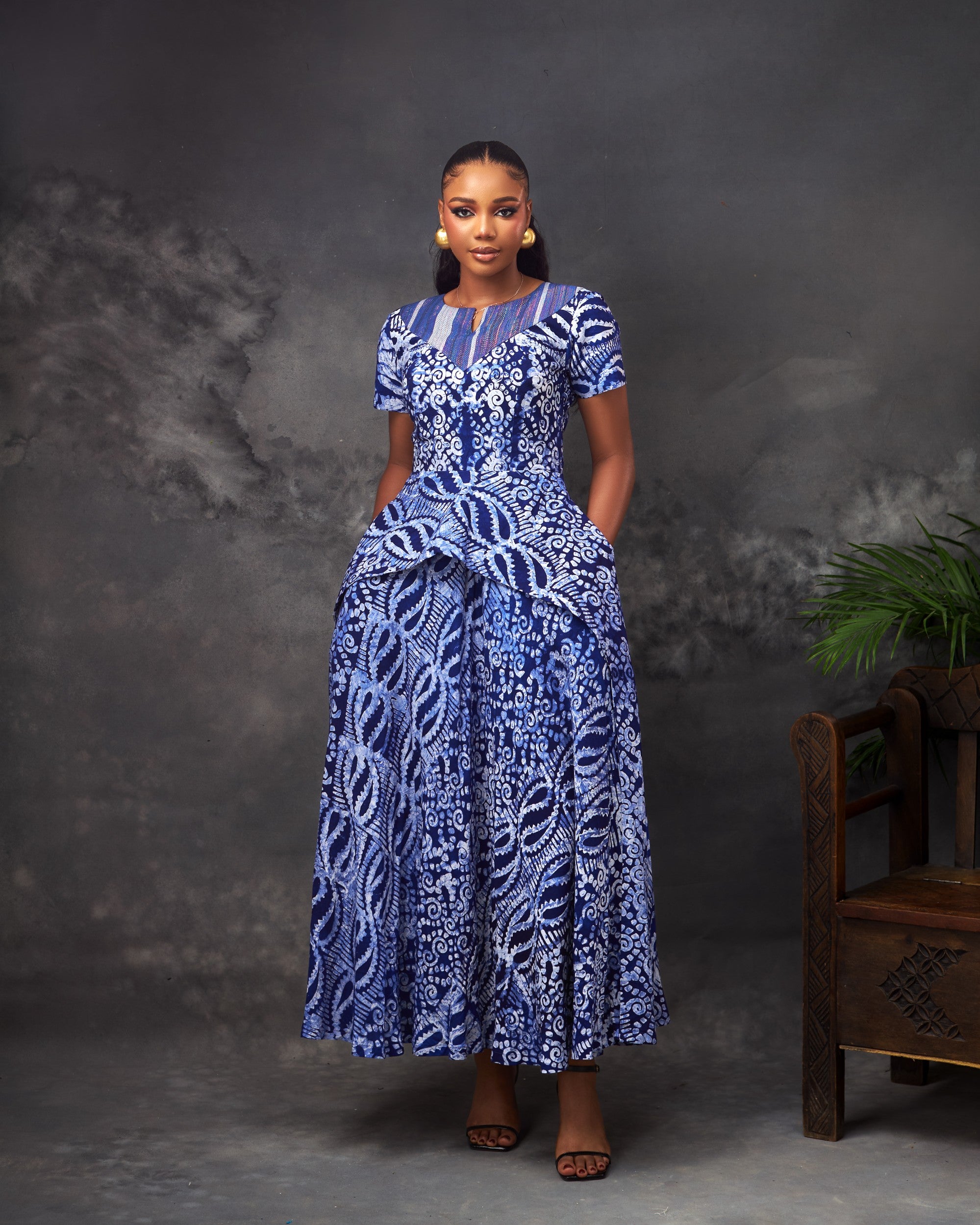 Ugo Dress in Adire hand-dyed fabric by CONCU BY CM — Nigerian fashion Lagos, sizes 8–22