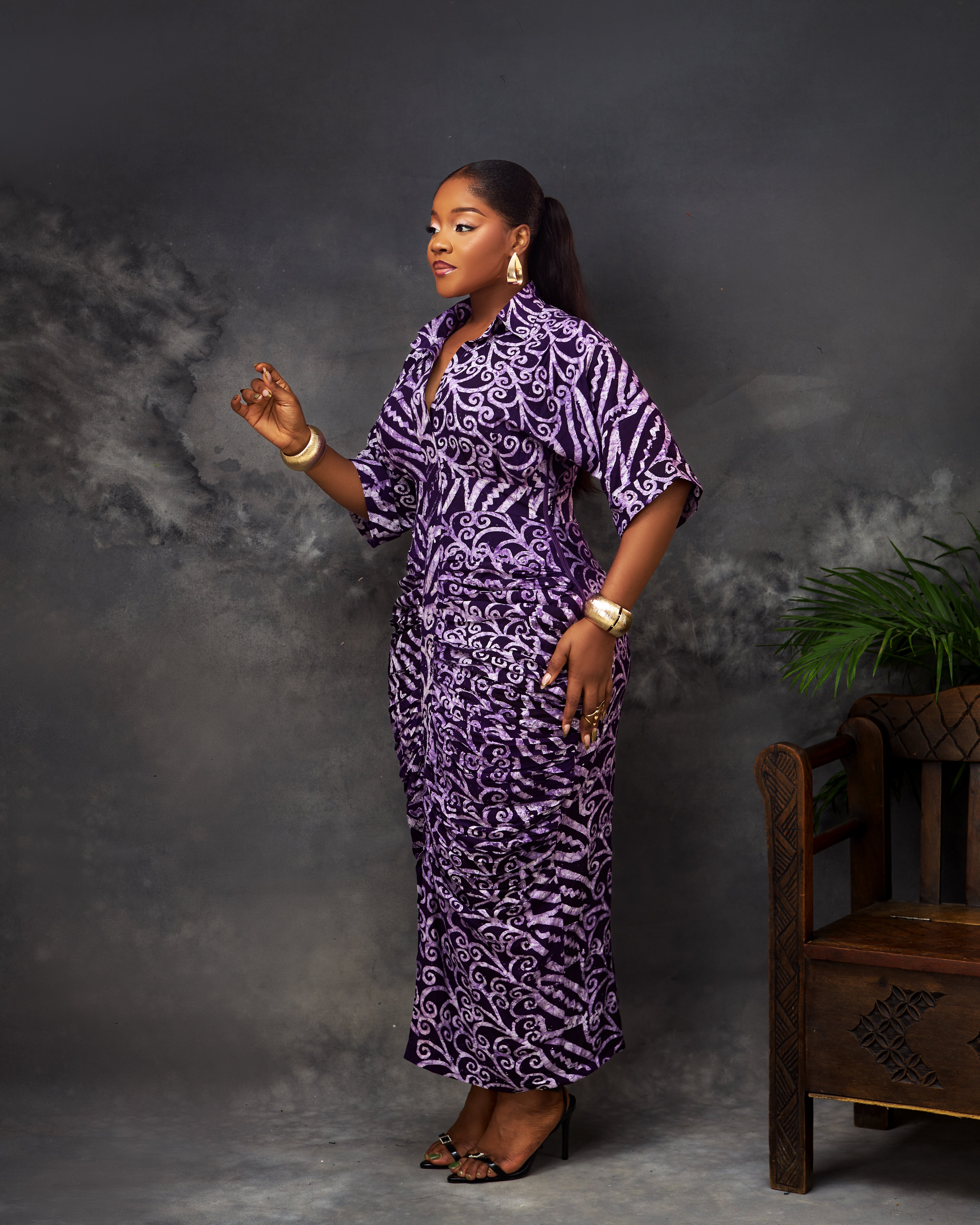 Usha Dress in Adire hand-dyed fabric by CONCU BY CM — Nigerian fashion Lagos, sizes 8–22