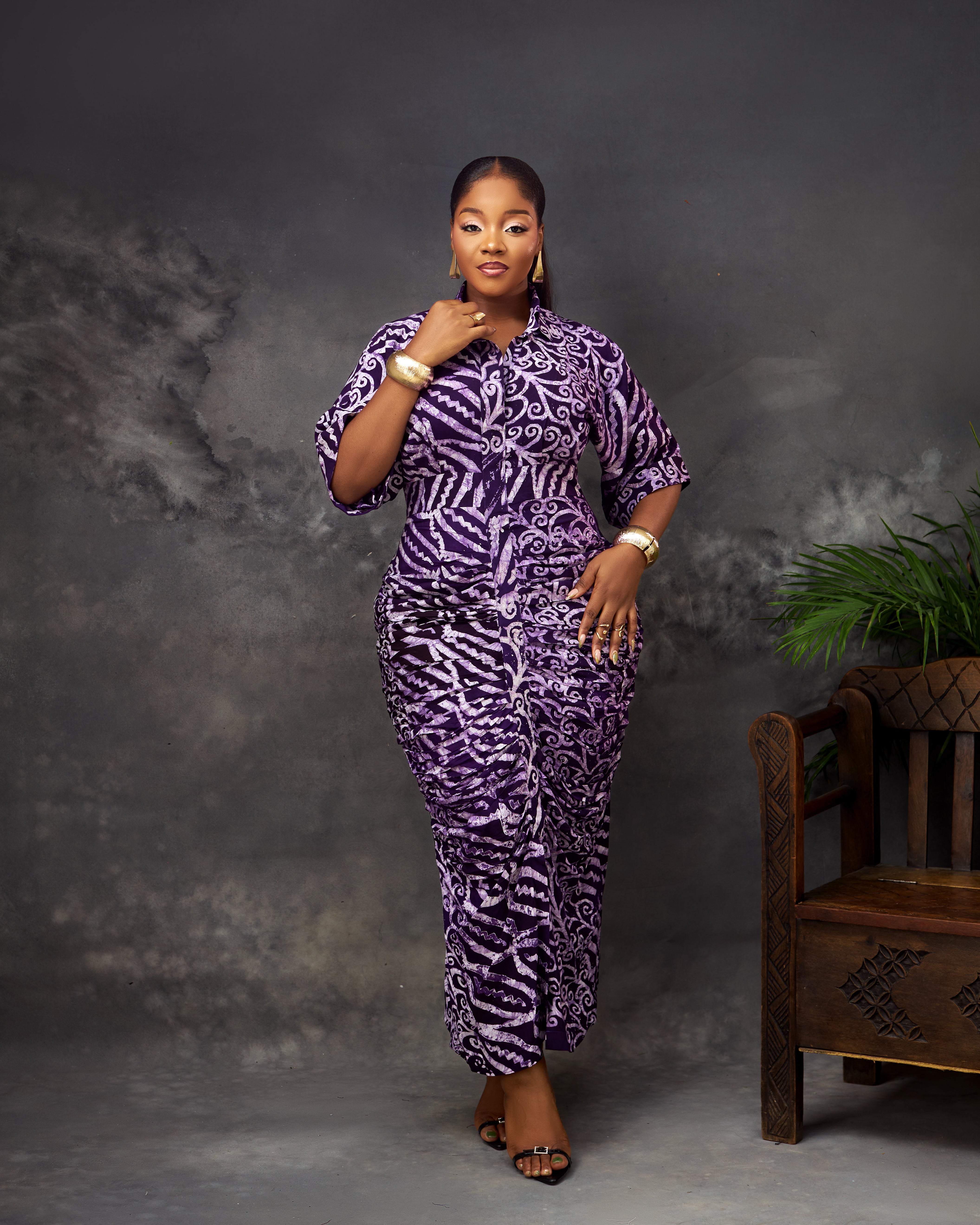 Usha Dress in Adire hand-dyed fabric by CONCU BY CM — Nigerian fashion Lagos, sizes 8–22