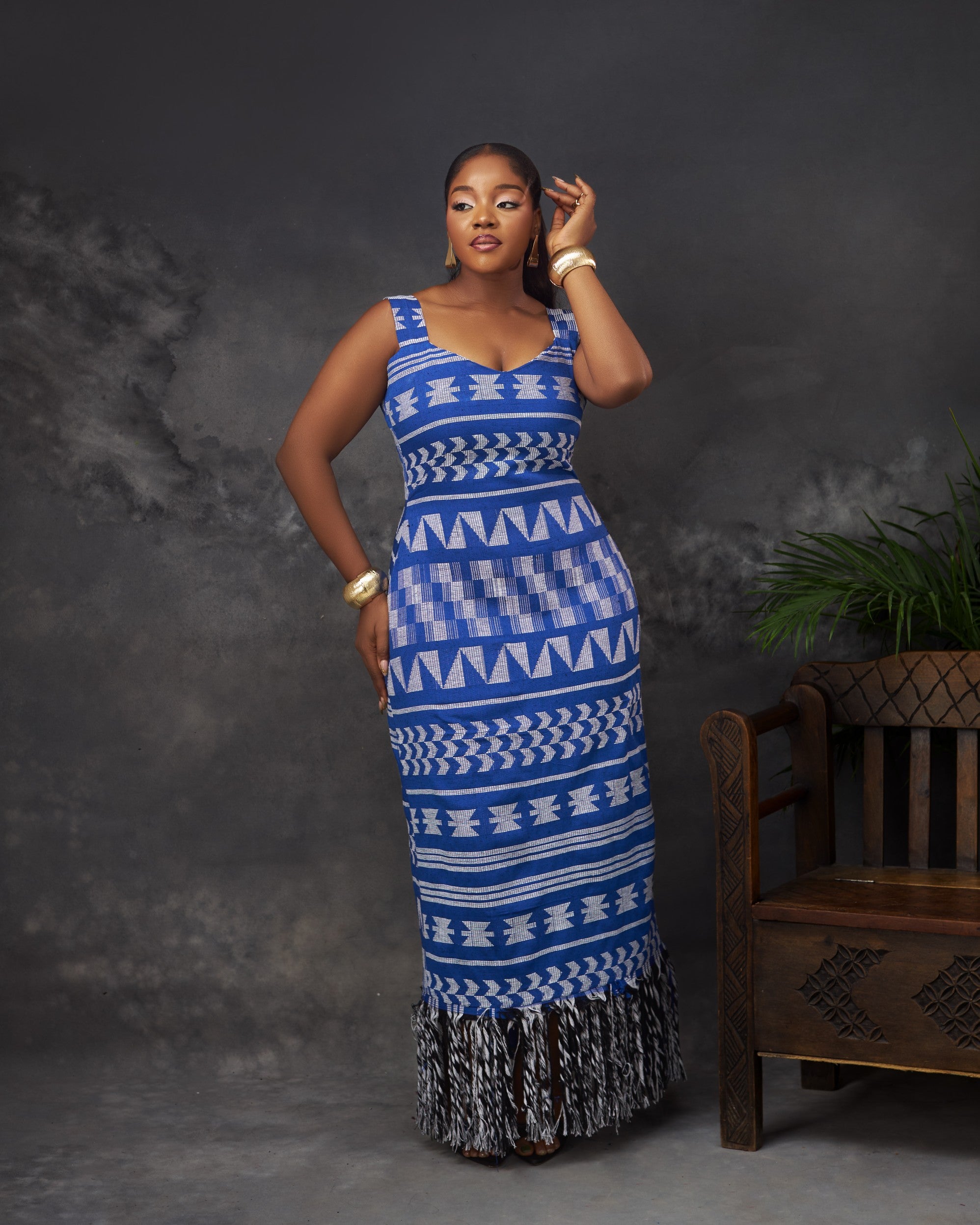 Zika Dress in Akwete handwoven fabric by CONCU BY CM — Nigerian contemporary womenswear Lagos, sizes 8–22