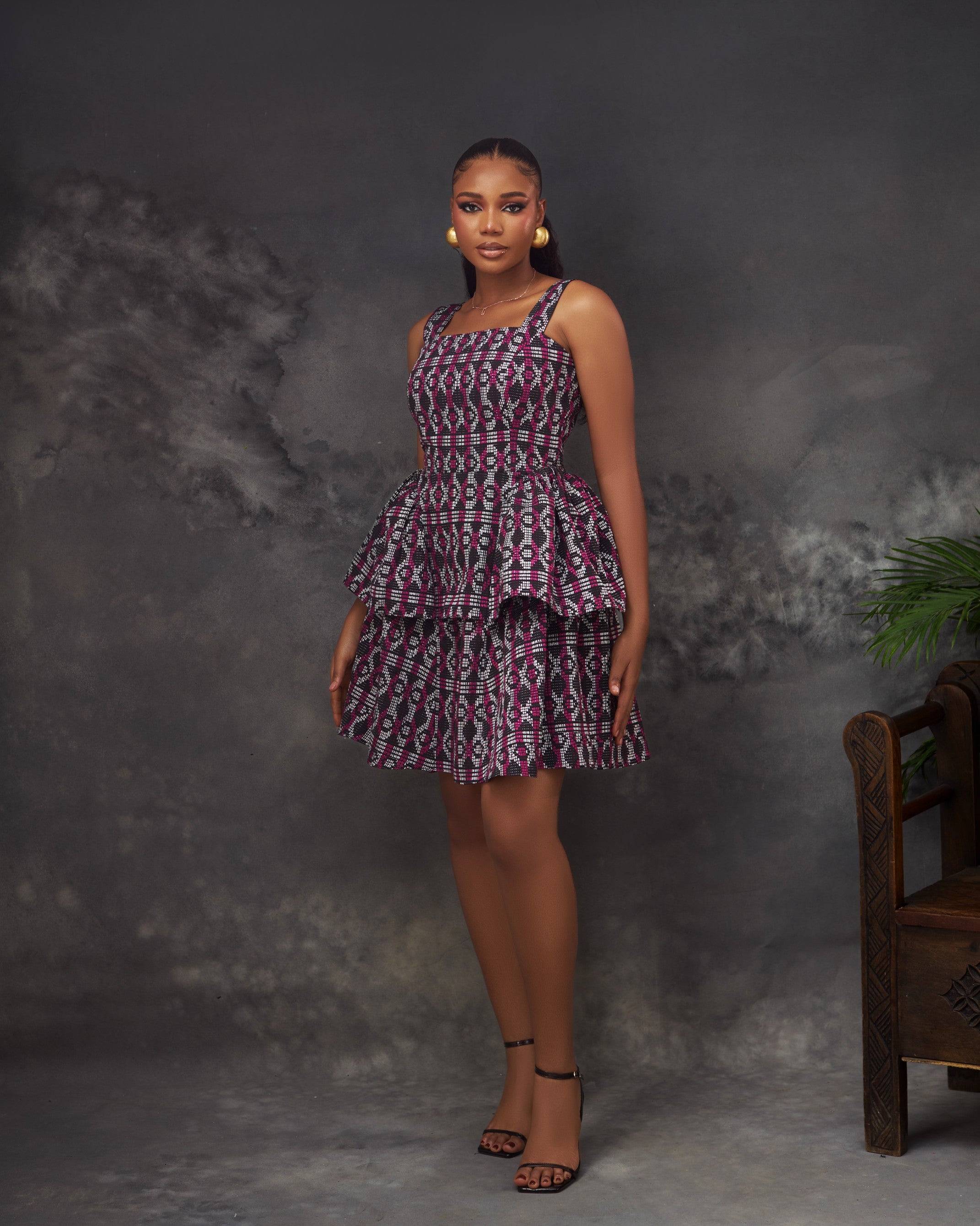 Zimi Dress in Akwete handwoven fabric by CONCU BY CM — Nigerian contemporary womenswear Lagos, sizes 8–22