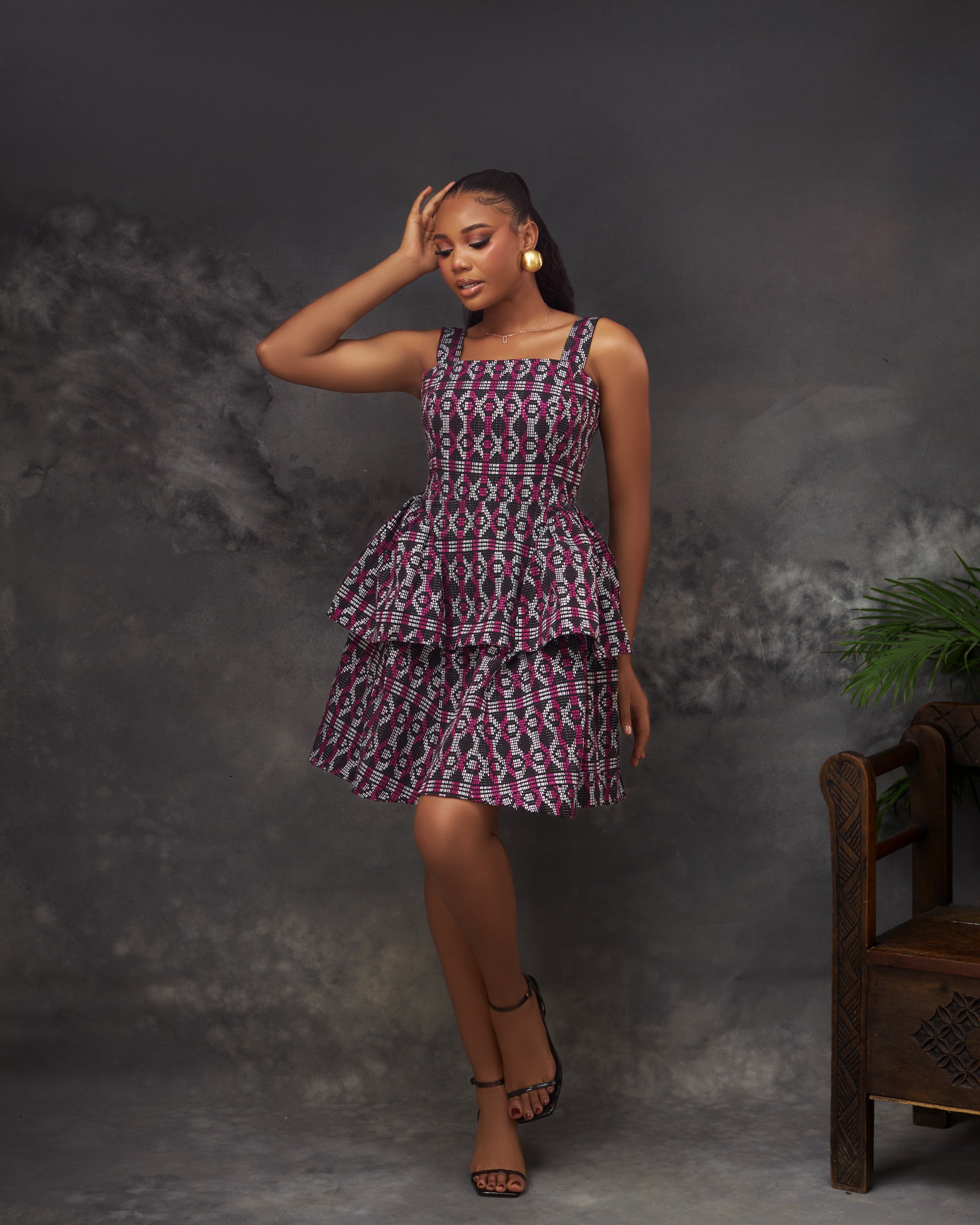 Zimi Dress in Akwete handwoven fabric by CONCU BY CM — Nigerian contemporary womenswear Lagos, sizes 8–22