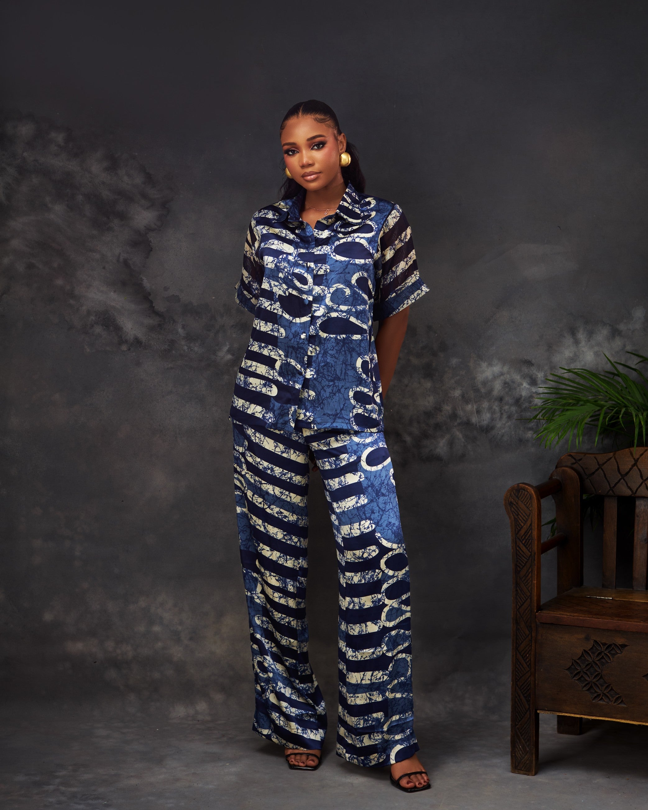 Zizi Trouser Set in silk and chiffon by CONCU BY CM — Nigerian fashion Lagos, sizes 8–22