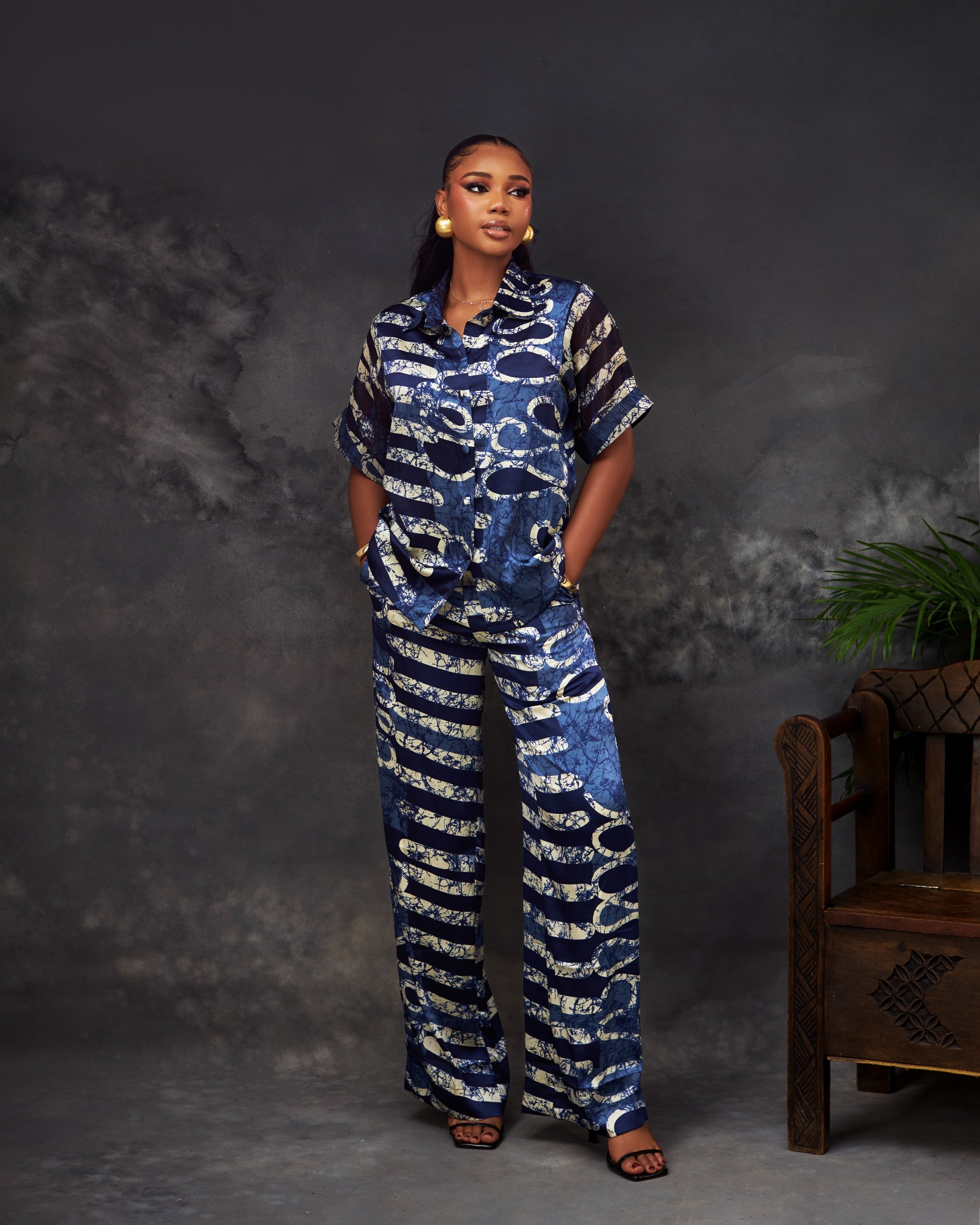 Zizi Trouser Set in silk and chiffon by CONCU BY CM — Nigerian fashion Lagos, sizes 8–22